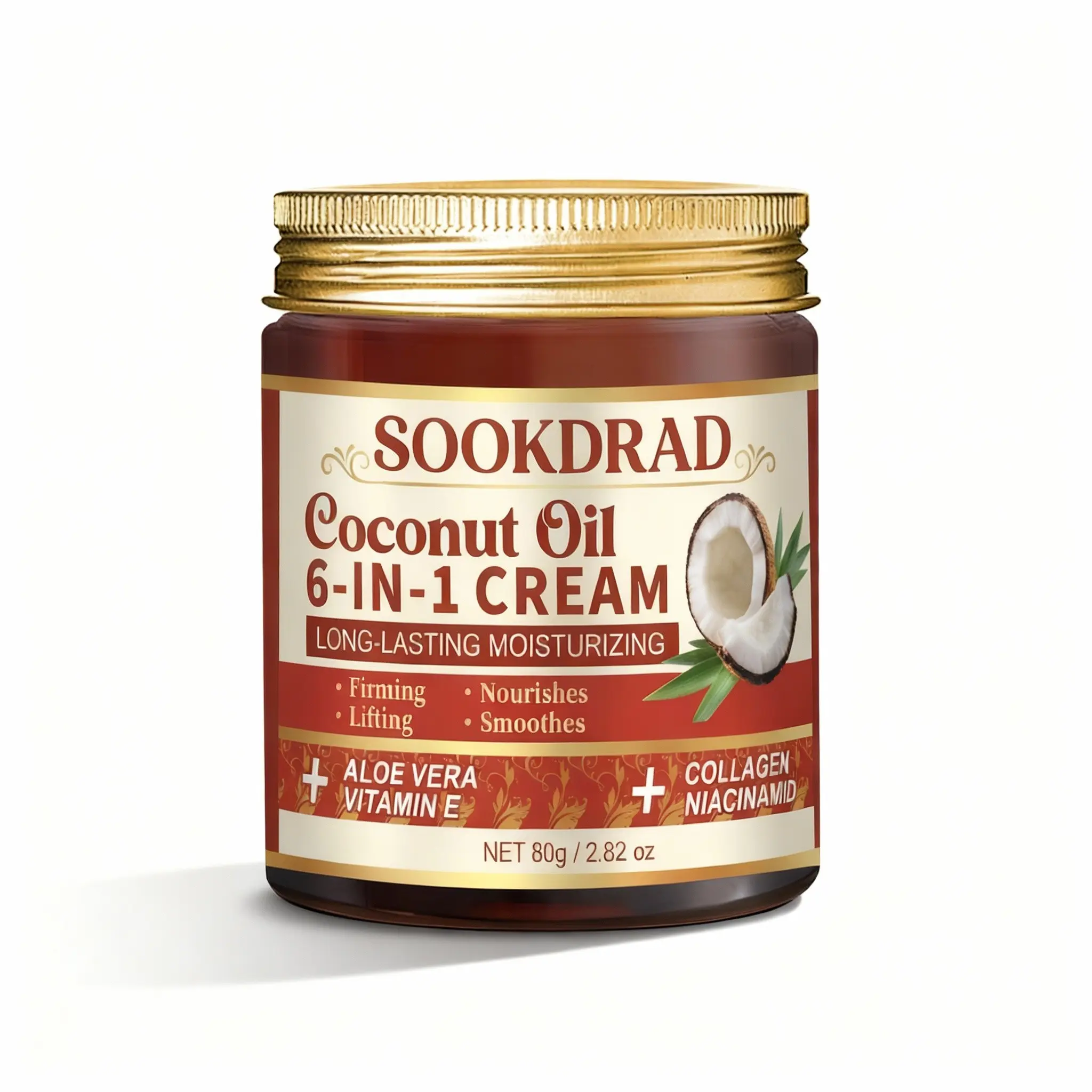 Family Share Coconut Oil Six-In-One Cream, Collagen, Aloe, Niacinamide, Moisturizing, Firming, Smooth, Full Body, 80g, All Skin Types