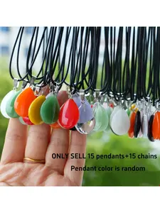 15 Pcs Multi Color Water Drop Crystal Pendants Bulk Glass Beads with Faux Leather Cord DIY Jewelry Making Set for Necklace Earrings Bracelet Festival Party Gift Christmas Reward (15Pendants + 15 Neck