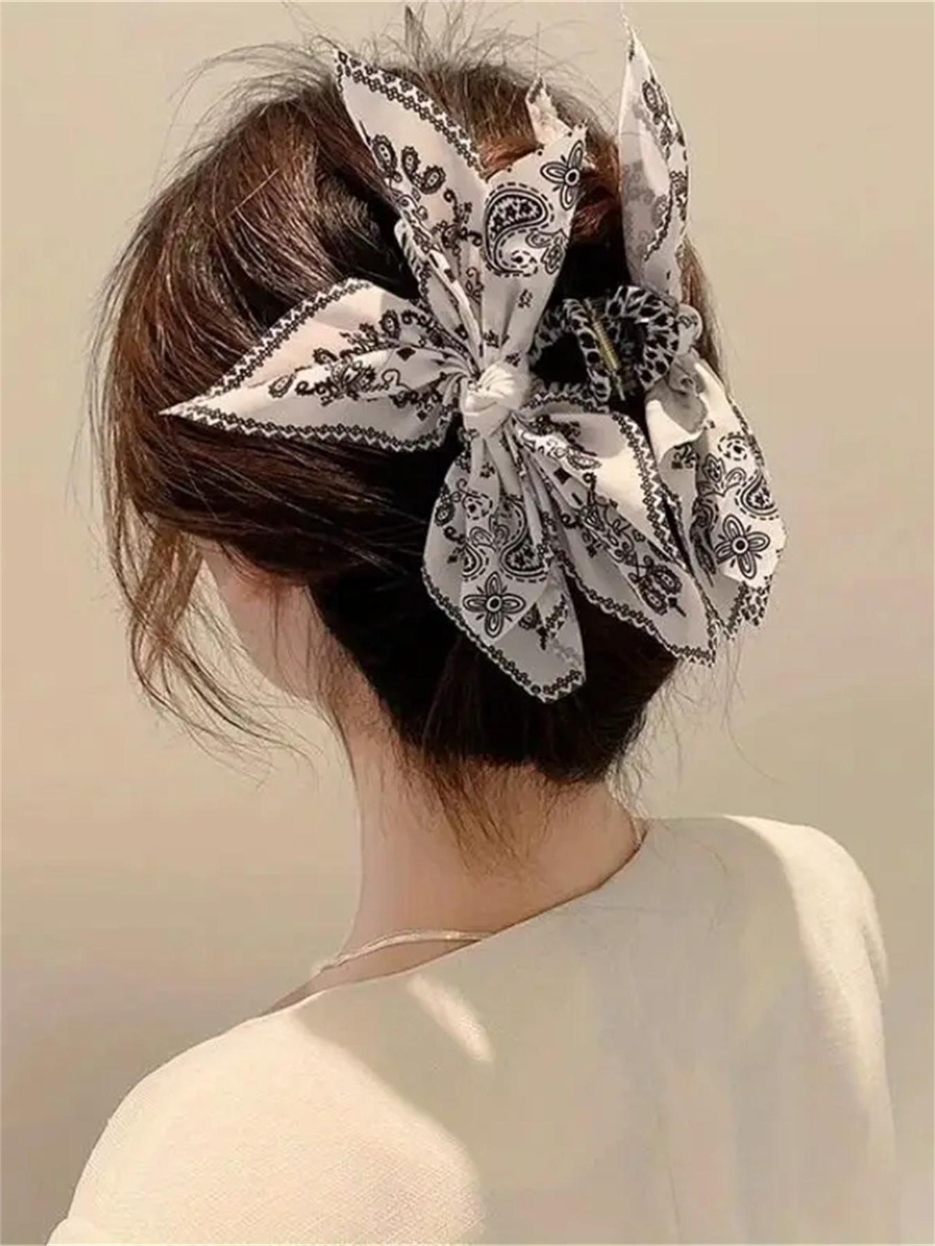 3pcs/1pc women's paisley pattern printed double-sided layered fabric bow hair clip, ponytail bun hair bohemian style hair accessory, suitable for daily, party, Boho hair accessories, Super Cute Clips