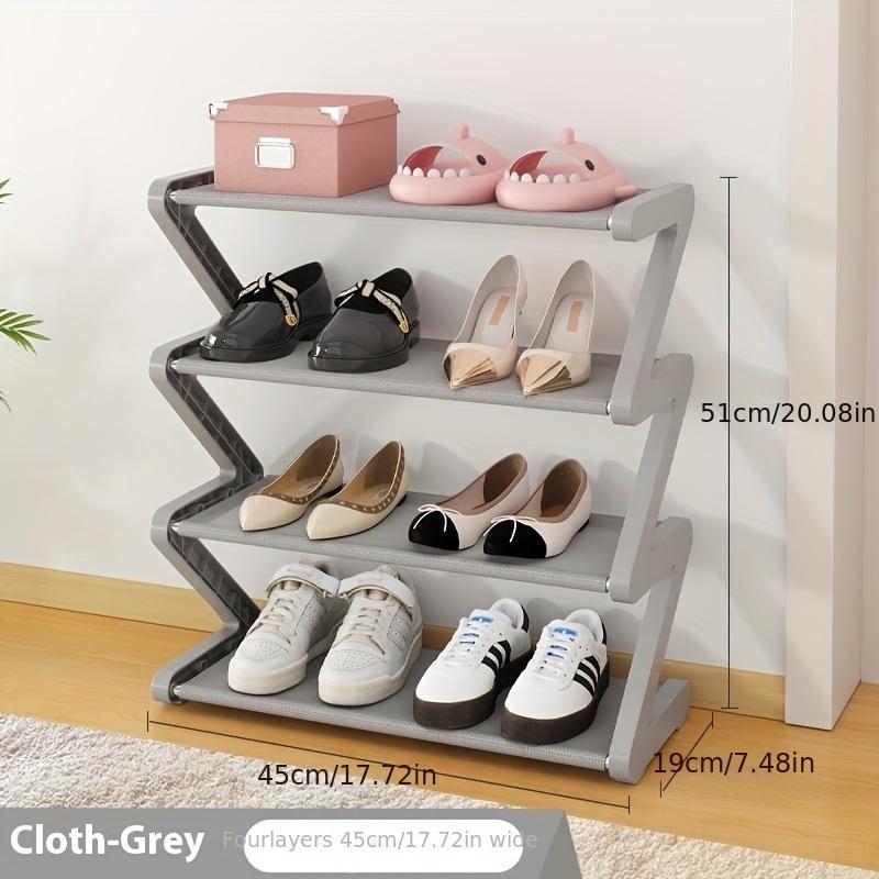 4 Layer Z Shaped Shoe Rack, Durable Plastic Shoe Storage Rack, Easy To Stack, Suitable for Home and Dormitory Organization