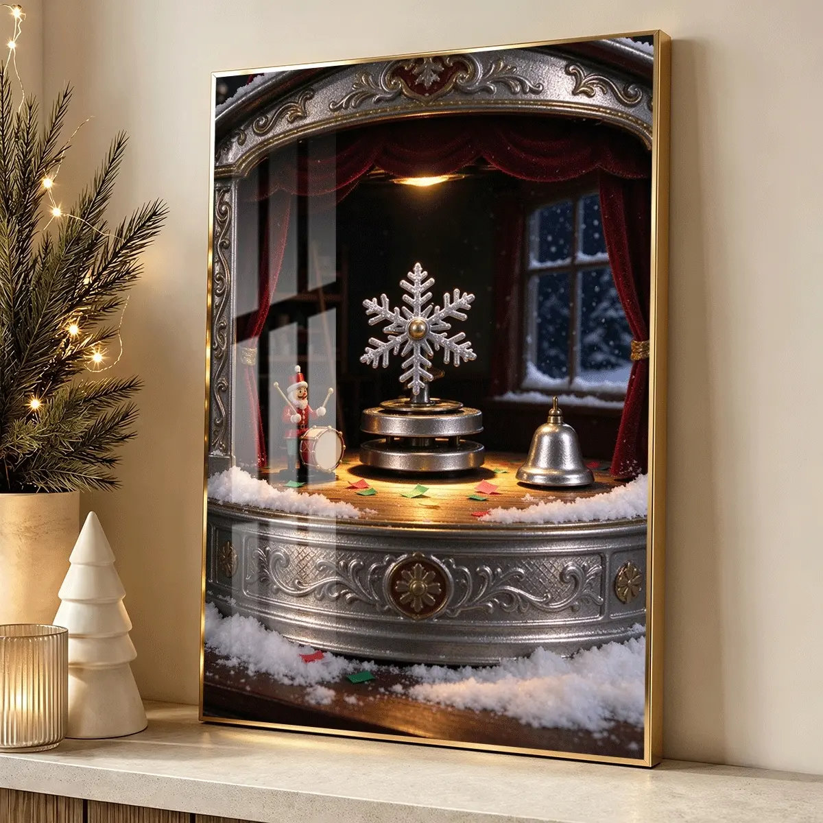 1pc Aluminum Alloy Frame Canvas, Christmas Snowflake Nutcracker, Modern Decoration, Luxury Art Suitable For Living Room, Bedroom, And Corridor Wall Decor, Halloween And Christmas Gift.