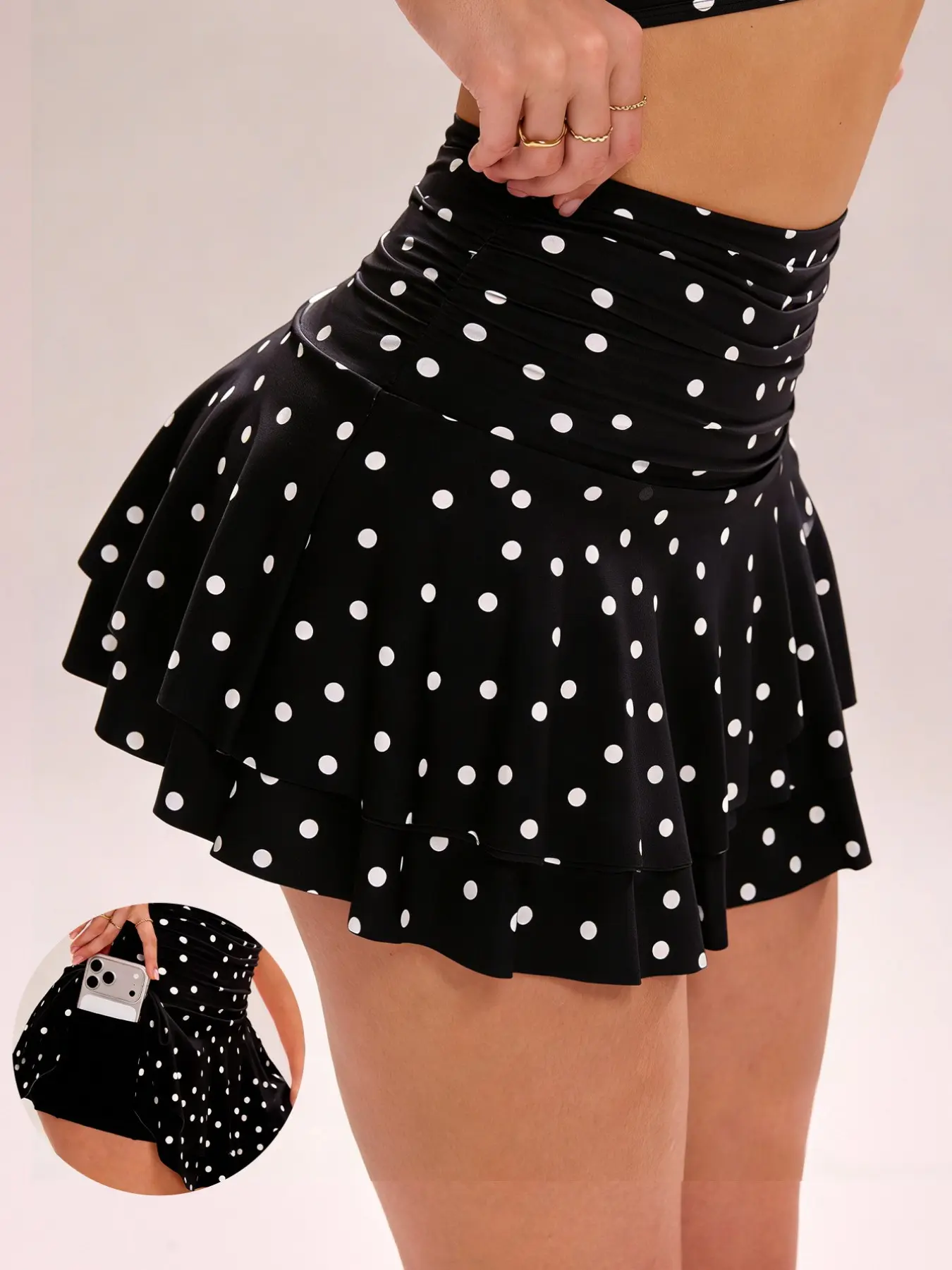 Women's Polka Dot Yoga Skirt, Dual-Layer Ruffle Hem Design, Running Fitness Tennis Sports Beach Vacation Daily Wear, Summer Short Skirt, Workout Skirts, Active Skirts, Athletic Skirts, Sporty Skirt