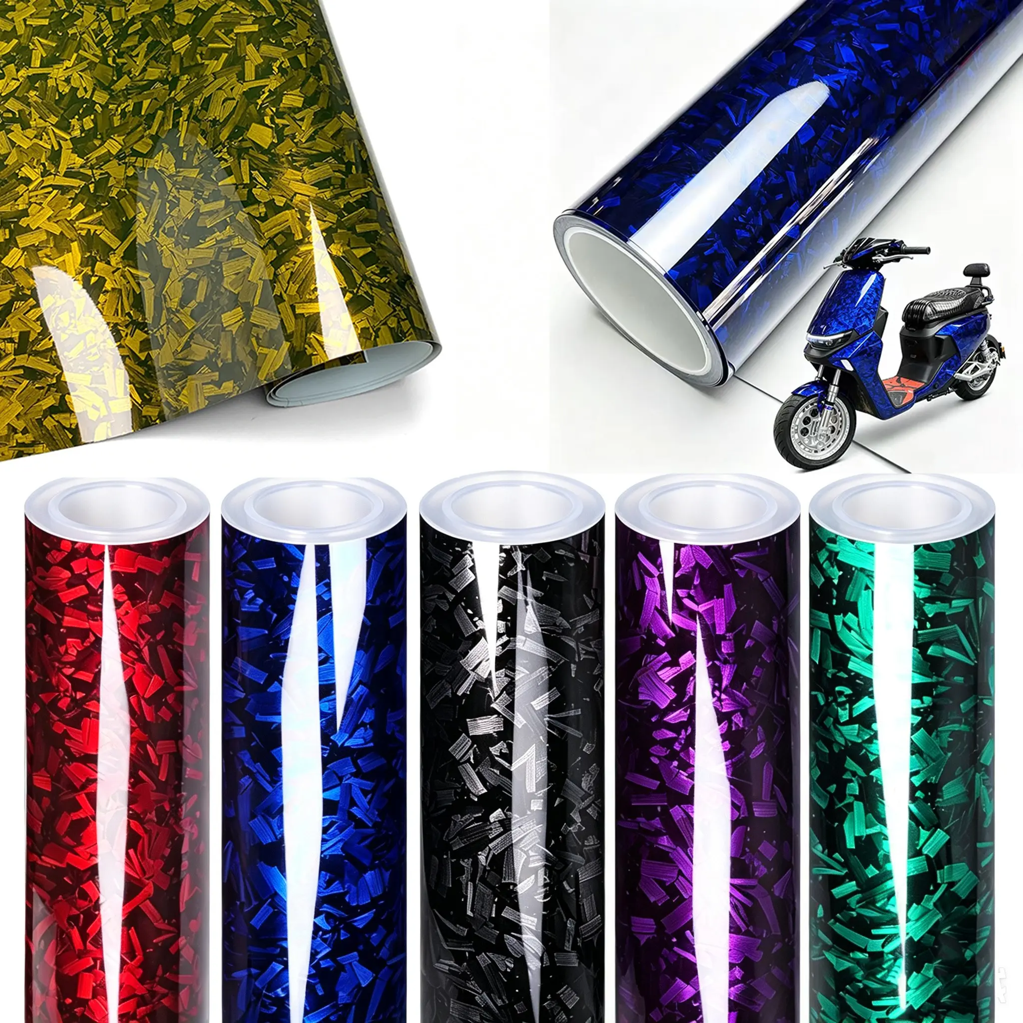 Premium PET Glossy Multiple Colors Carbon Fiber Vinyl Wrap Film Self Adhesive Car Motorcycle DIY Sticker Decal With Air Release