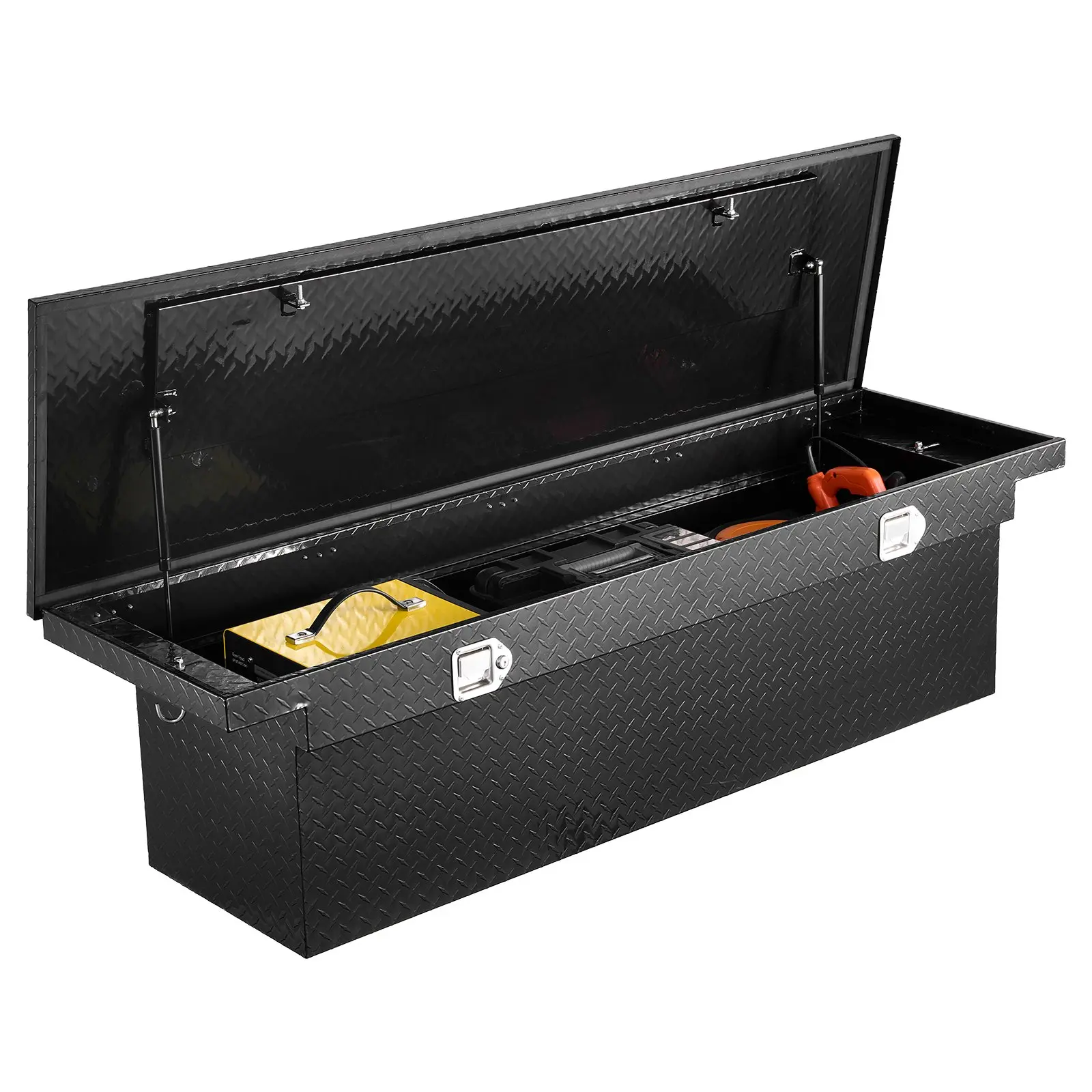 VEVOR Crossover Truck Tool Box, 71x27x18 In, Heavy Duty Aluminum Toolbox with Diamond Texture, Pick Up Truck Bed RV Trailer Toolbox, Waterproof Storage Organizer with Lock, Keys, Side Handles, Black