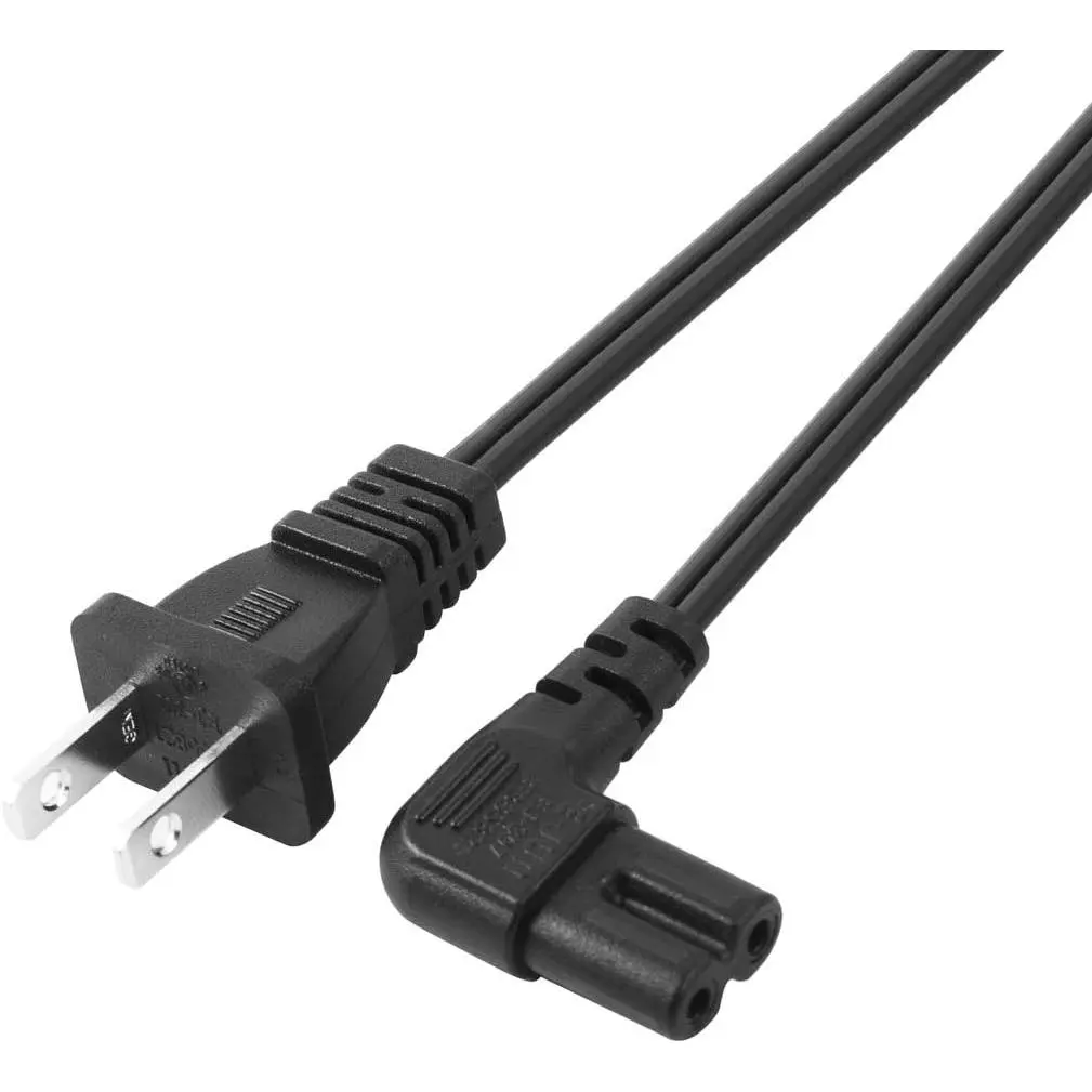 2 Prong Power Cord 12 - NEMA 1-15P to IEC320 C7 Figure 8  Connector AC Power   Wire Socket Plug Jack Right Angle  Black (12FT)