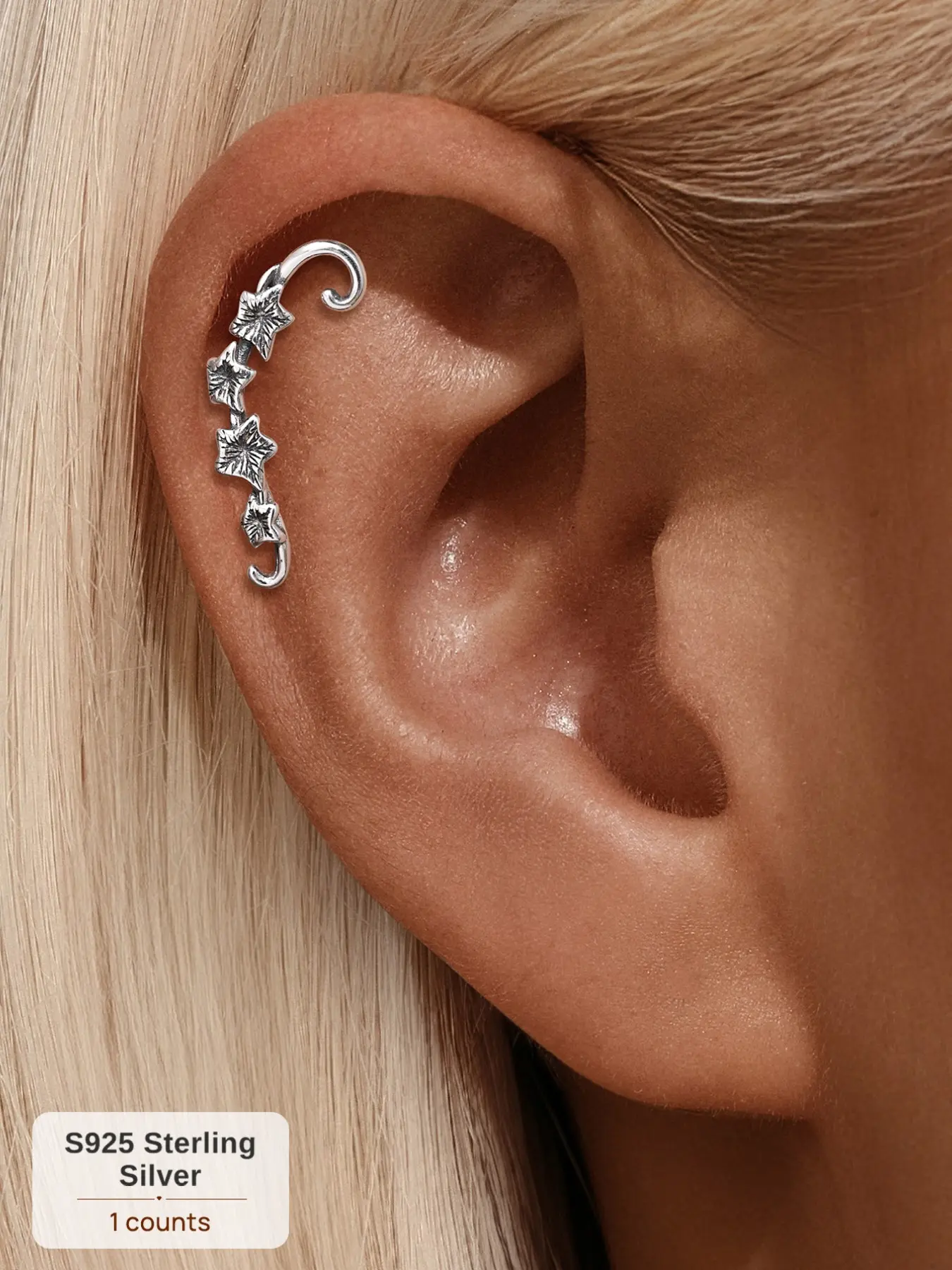 1Pc Waterproof S925 Sterling Silver Flat Back Stud Earring, Non-Tarnish Hypoallergenic Y2K Bling Rhinestone Accessories, Tarnish Free Vintage Oxidized Gothic Flower Cartilage Tragus Piercing Stud Single Jewelry Trendy Gift for Her Women