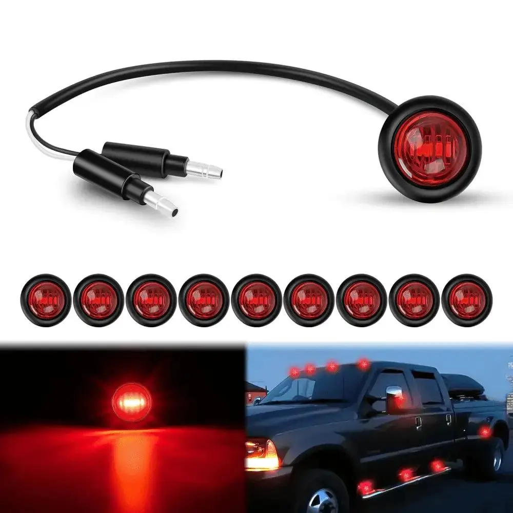 Nilight 3/4 in Red Round LED Marker Lights, 2-Connector Design, 10 Pcs - Leakproof, Secure LED Lights for Camper Day and Night Driving