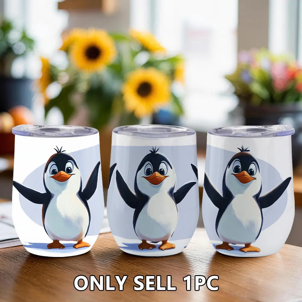 1pc 12oz/360ml Cartoon Penguin Art Print Stainless Steel Insulated Cup, Eggshell Cup, Fashionable Portable Cup, Suitable for Hot and Cold Drinks, Is The Best Gift for Camping, Office, Travel, Parties, Birthdays