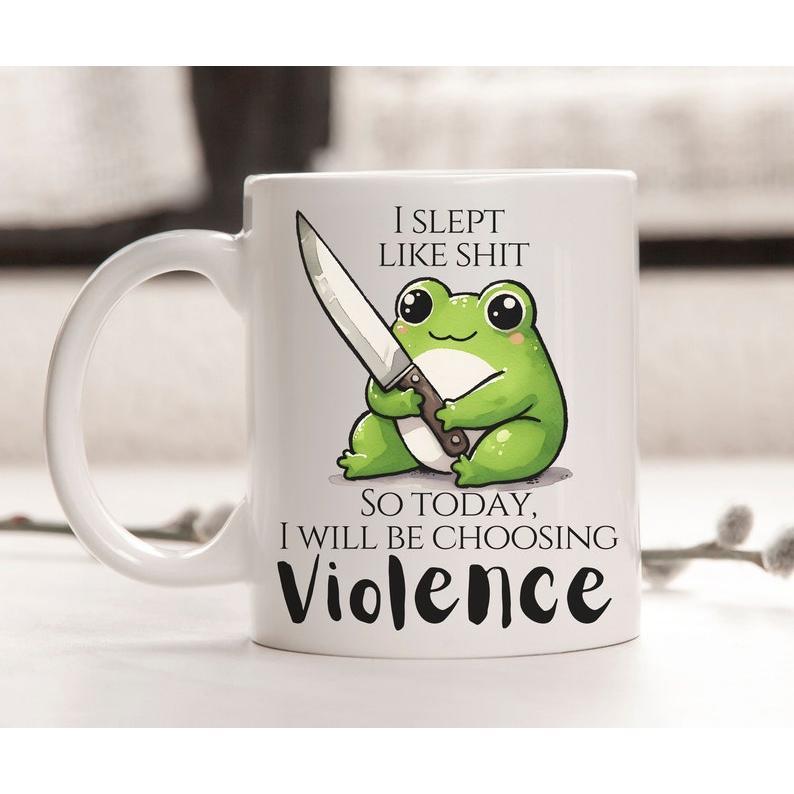 Kawaii rude trendy frog coffee mug, Ceramic black or white mug offensive gift for gen z millennials, Office mug sarcastic gag gift, 11 15 oz Funny Tumblers Drinkware