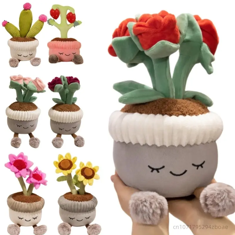 30cm Cartoon Potted Plant Plush Doll Cute Sunflower Rose Strawberry Cactus Calla Lily Plush Plant Home Decoration Gift For Kids