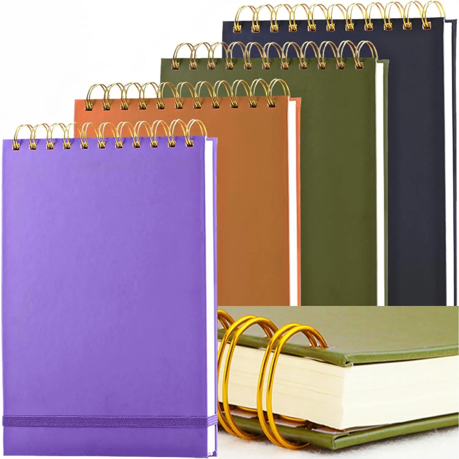 4 Pack Thick Superhard Cover A5 Top Spiral Notebook,Top Bound Notebooks Steno Notebooks 4x160 Pages, Inner Pocket College Ruled, Hardcover Steno Pads, Left-Handed Spiral Notepads for Work  to school supplies