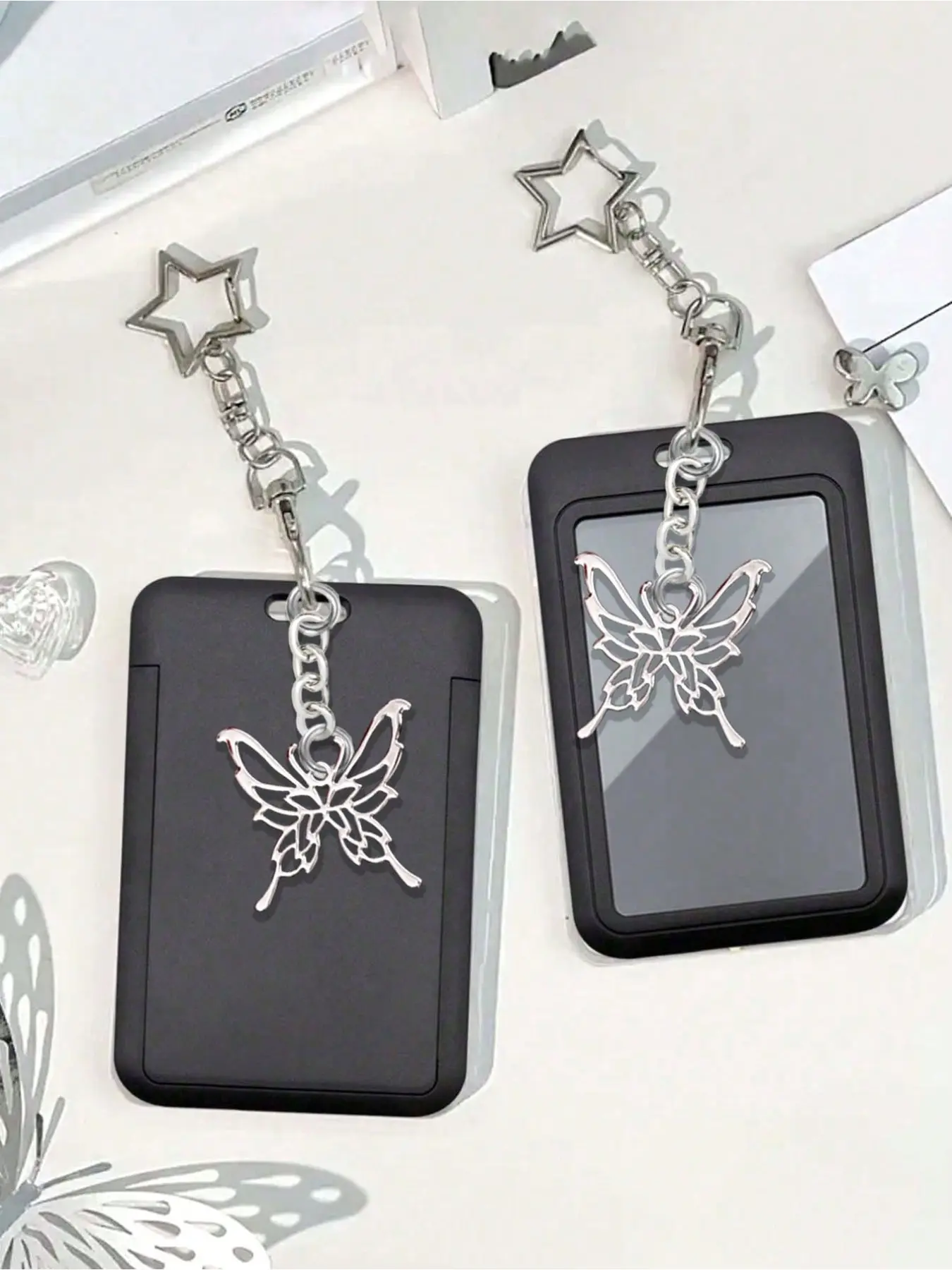 Card Holder with Star and Butterfly Charms, Keychain Wallet for Ids, Cards, Photos, Perfect Gift for Friends and Family