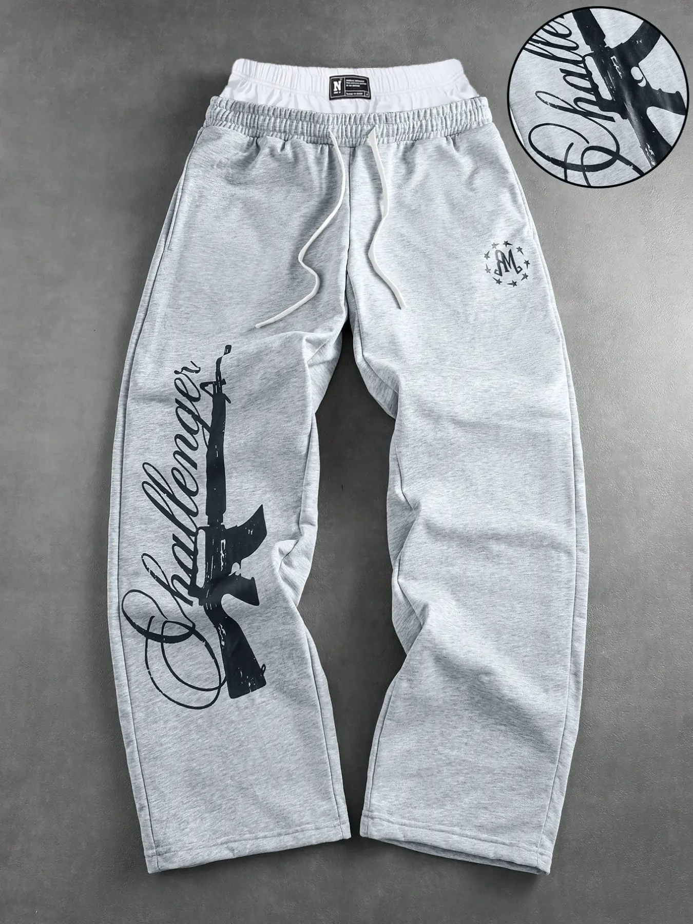 Men's Vintage English Print Wide-Leg Sweatpants, Double Layer Waistband, Loose-Fit Straight Leg, Casual Long Pants for All Seasons