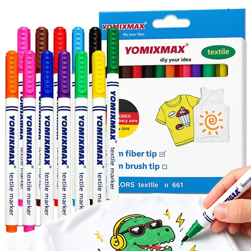 Washable Non-bleeding Fabric Marker Set | DIY Personalized Football Fan Jerseys, Hoodies and Canvas Bag Painting, 12 Colors Fabric Art Markers for Clothing Crafts, Halloween and Christmas