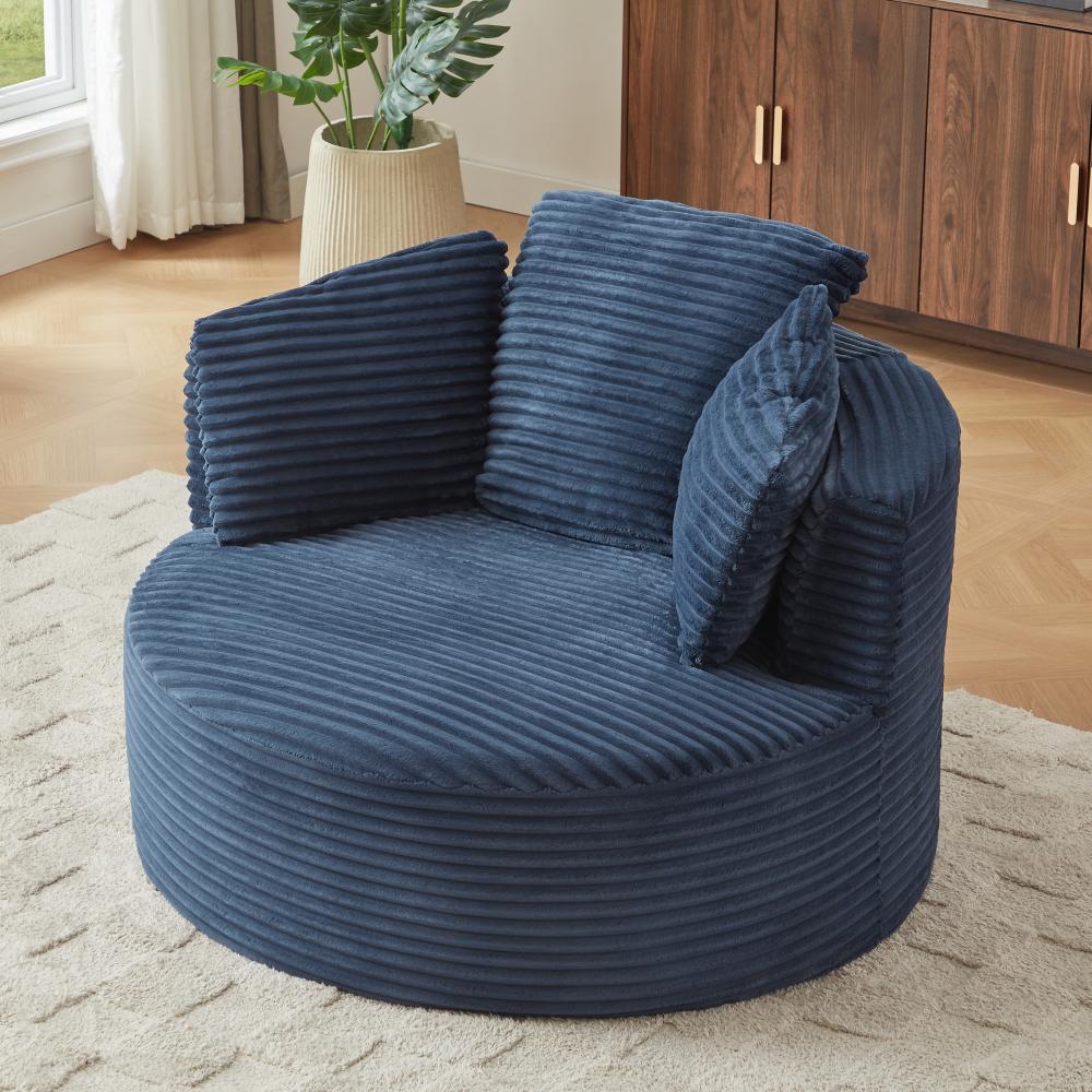 Compressible viral Corduroy Round Chair with Cushioned Backrest - Modern Comfort Seating for Living Room,Office,Apartment(no swivel)