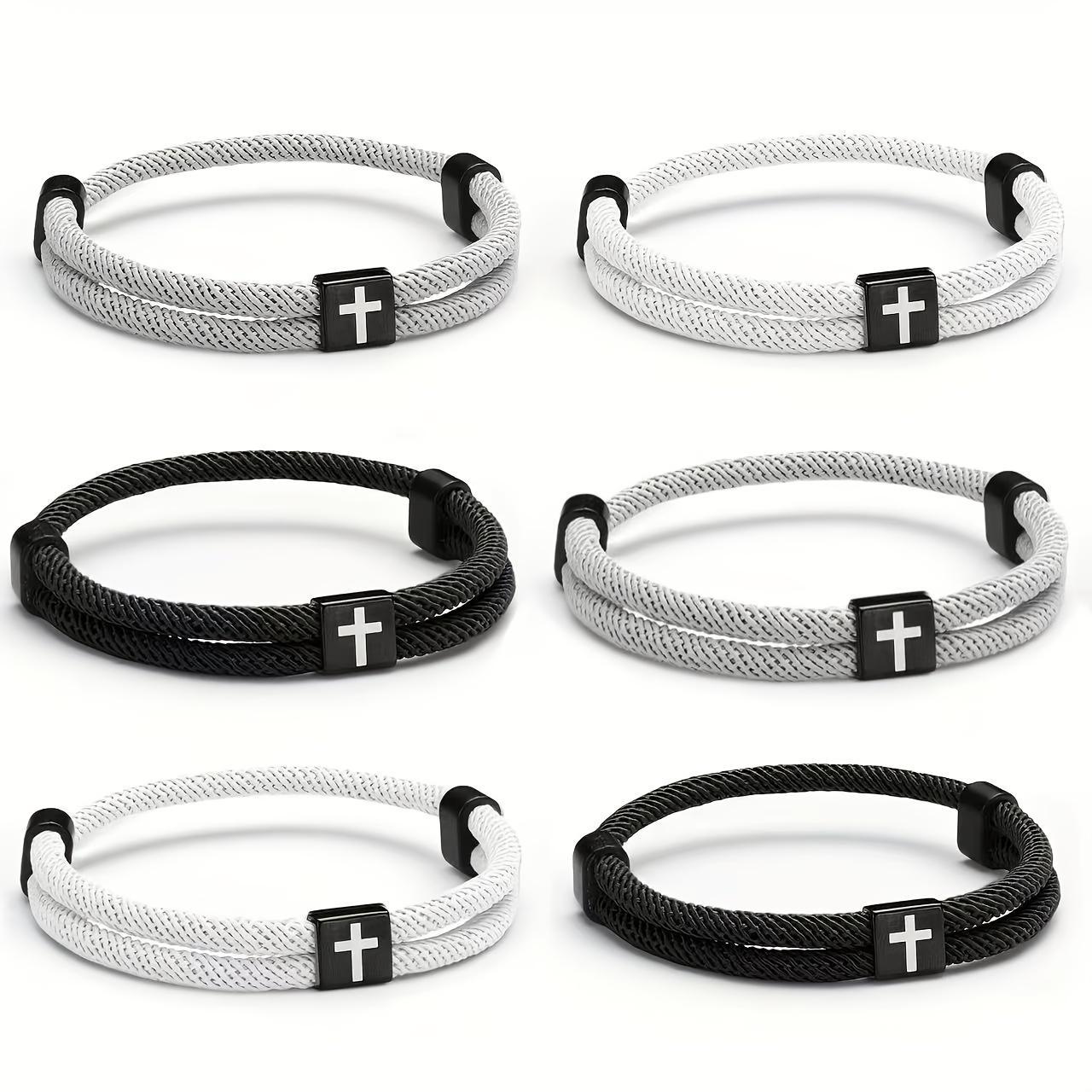 Adjustable Braided Cross-Knot Bracelet for Men Stylish Everyday Wear Ideal Birthday or Anniversary Gift for Boyfriend in White Gray Black & Accents