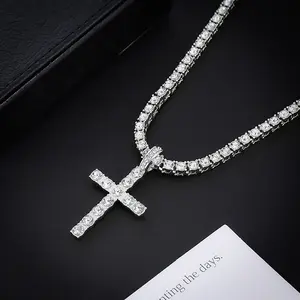 European and American hip-hop diamond-encrusted cross pendant necklace, Cuban chain necklace, full-diamond jewelry, tennis chain for trendsetters