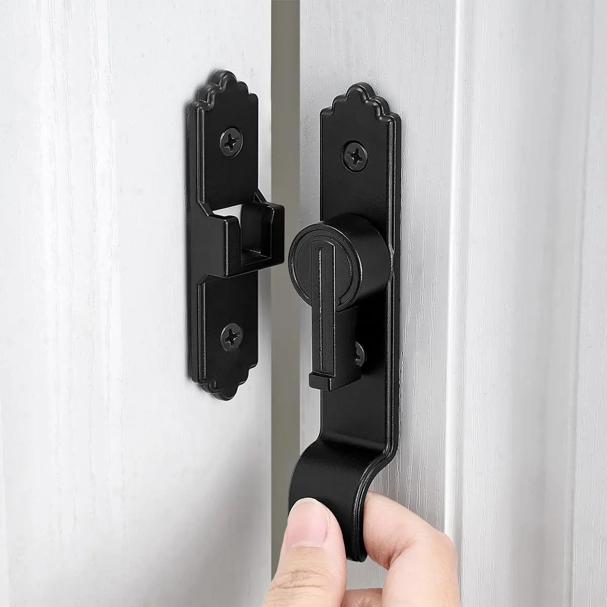 2 Packs 90  Black Barn Door Lock, Flip Gate Latch with Handle, Heavy Sliding Door Latches, Door  Sliding Latch Lock for Cabinets, Bathroom, Garden, Window, Garage
