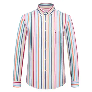 Men's Plaid Striped Button Down Shirts Spring Fall Cotton Long Sleeve Oxford Dress Shirts with Pocket