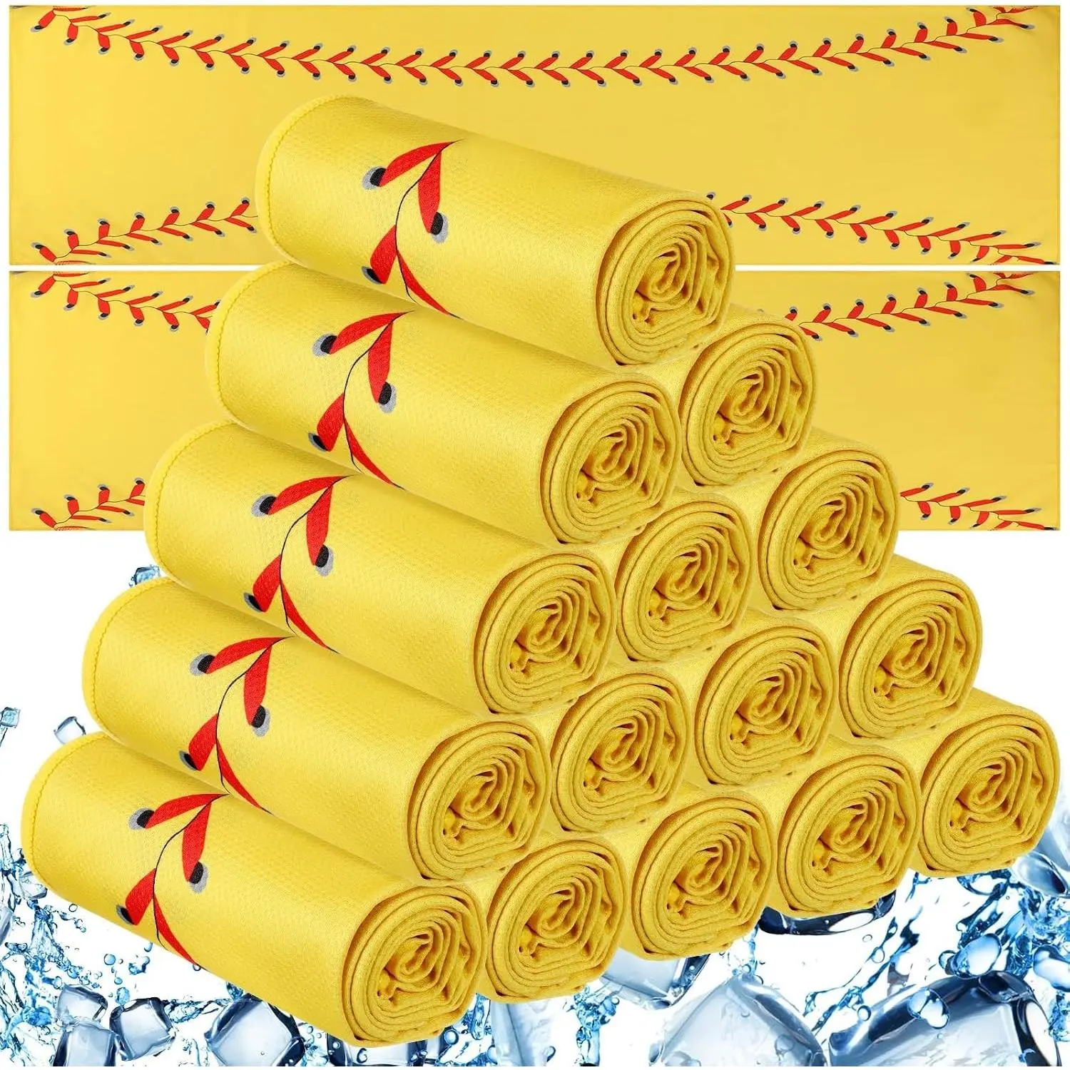 18 Pcs Cooling Towel, Baseball Softball Towel Breathable Ice Towels, 40"x12" Cooling Towels for Sports Team Coach Gift Training, Cold Sweat Rag for Sport (Yellow, Softball)