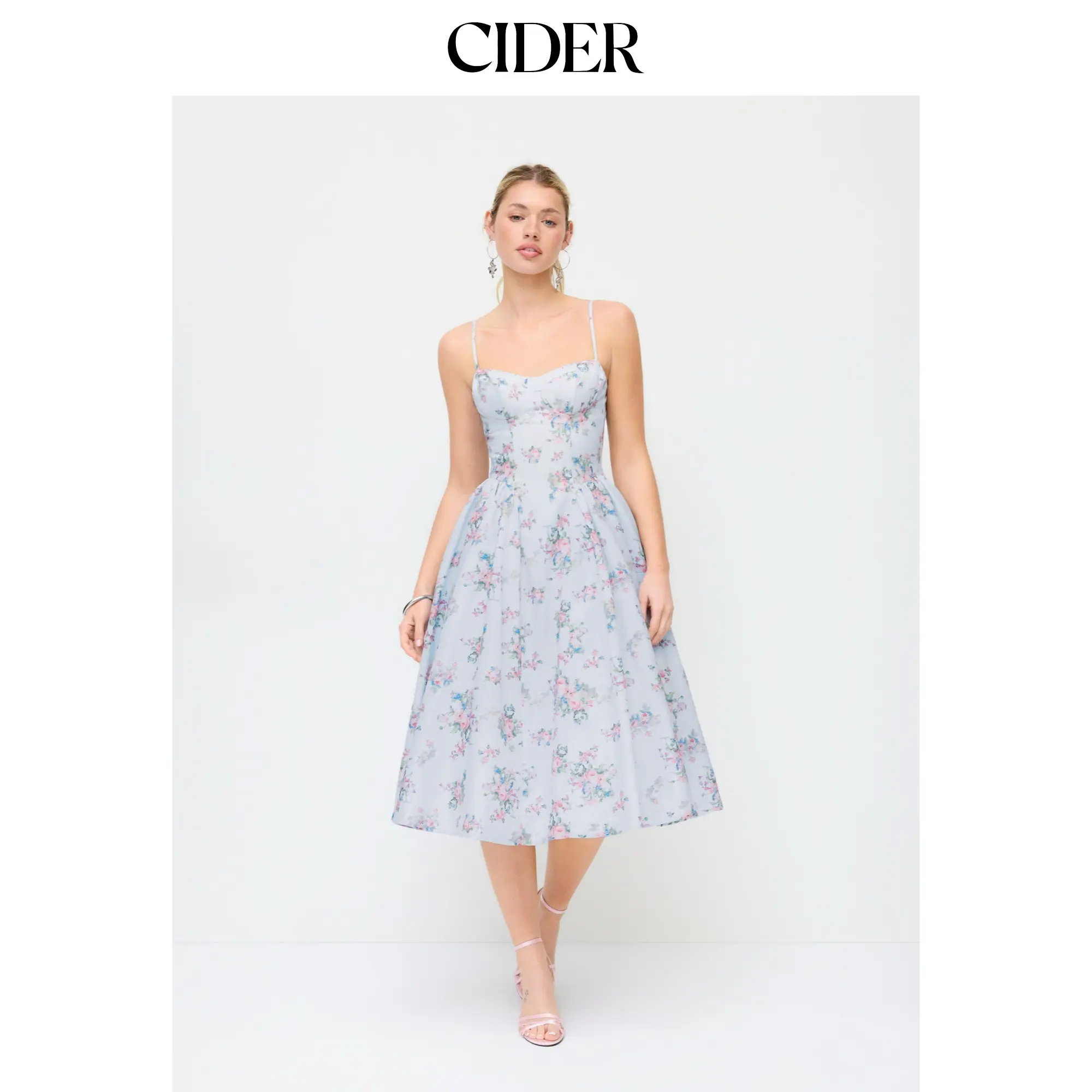 Cider Floral Sweetheart Floral High Rise Flared Midi Dress Cider Floral Sweetheart Floral High Rise Flared Midi Dress