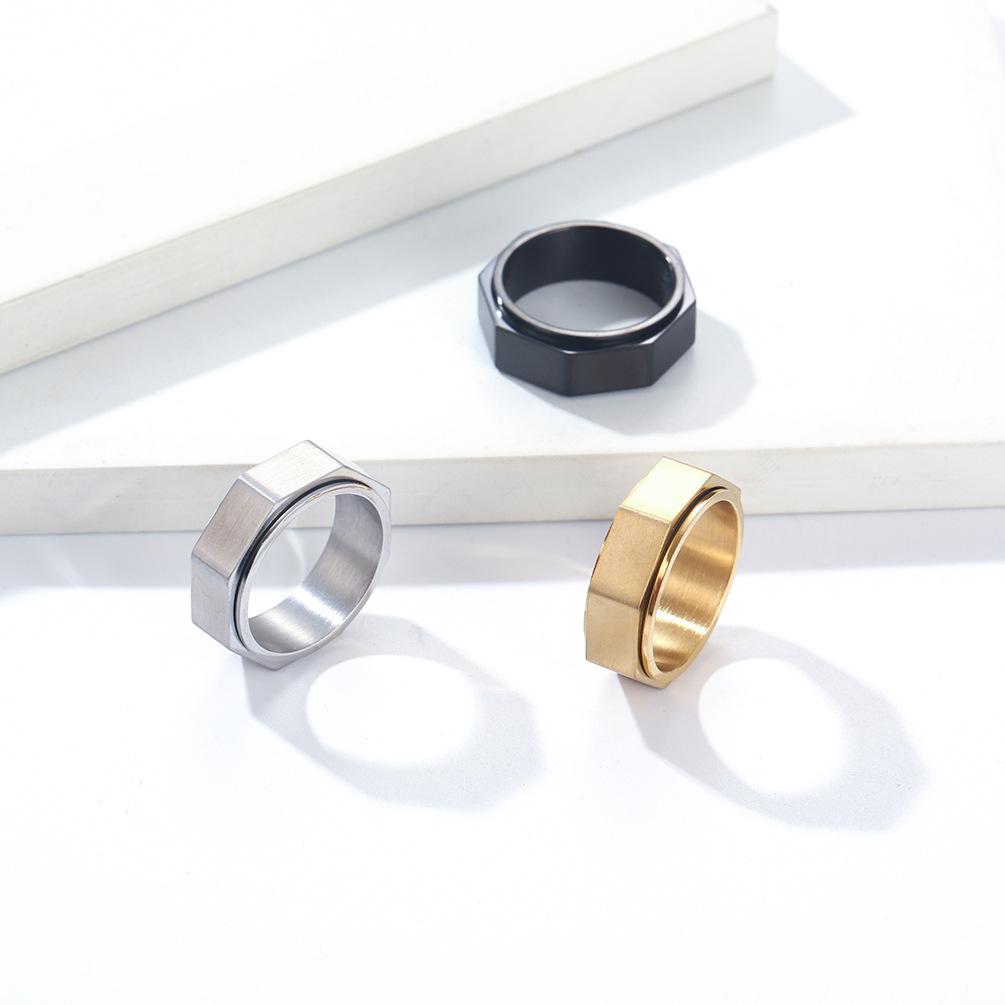 Unique and Personalized Octagonal Nut Titanium Steel Rotating Ring, Relieves Anxiety and Stress, Unisex Six-Sided Jewelry