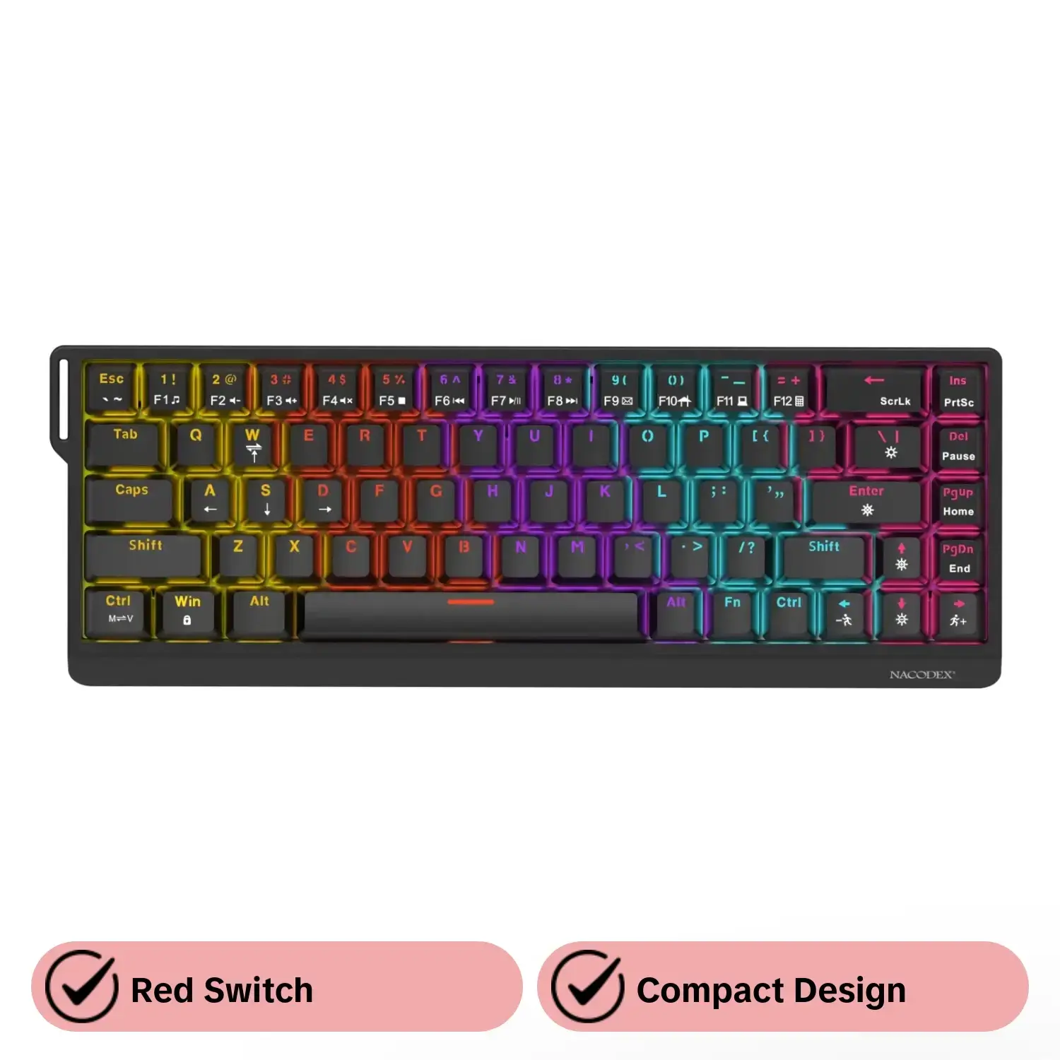 AJAZZ NK68 V2 wired gaming mechanical keyboard, Pc gaming keyboards, red switch multi-color compact multimedia function portable ribbon design plug and play mixed light DIY desktop storage suitable for e-sports and office