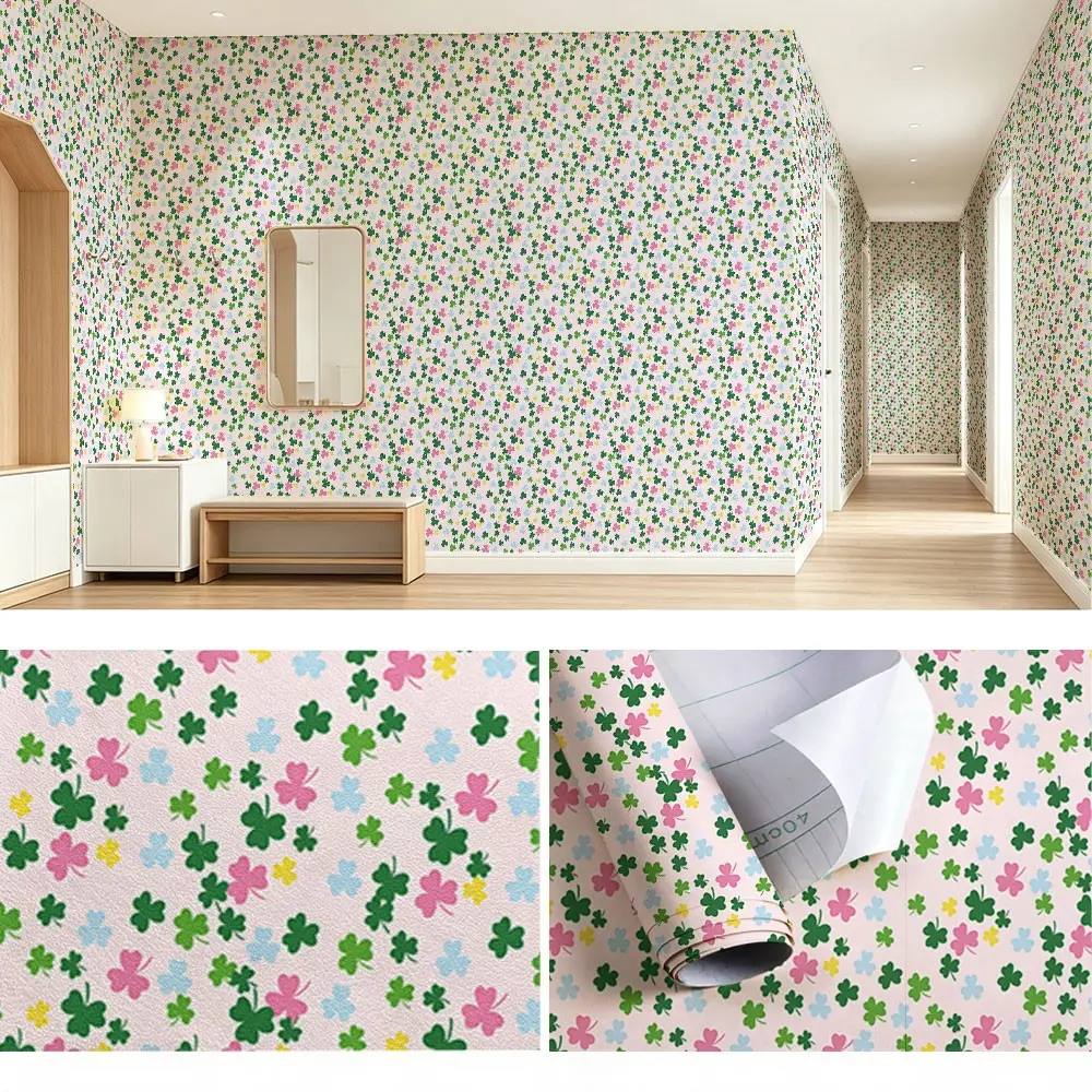 Base Multi-Colored Clover Pattern Wallpaper, PVC Adhesive Back, Easy Peel & Stick, Ideal for Kitchen/living Room/bedroom Decor