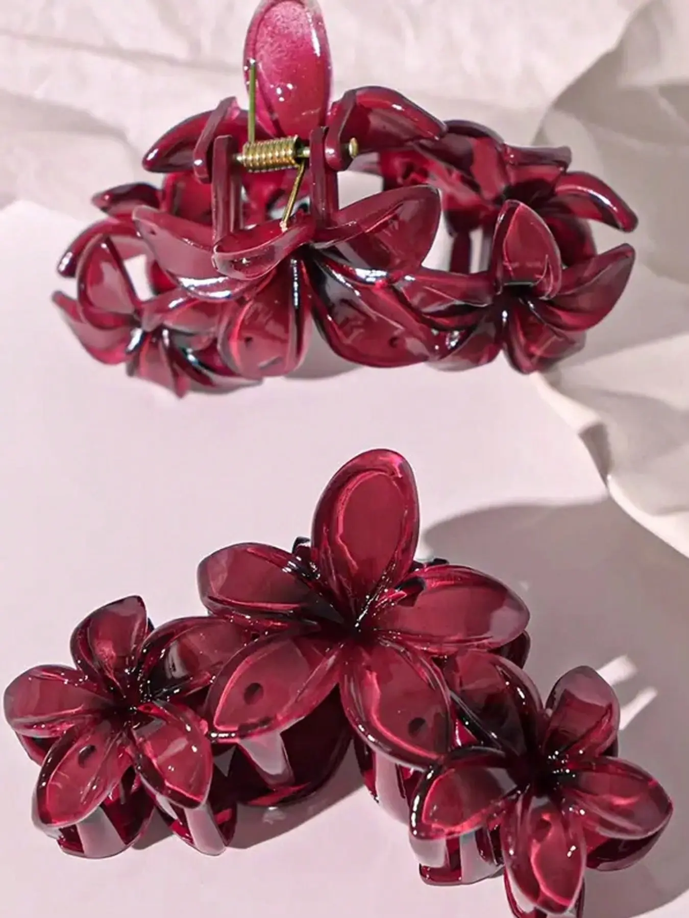 Elegant Burgundy Floral Shark Claw Cute Daisy Clip Sweet Ponytail Clip Stylish Hair Clip For Party Fun Claw Clips Flower Claw Clips