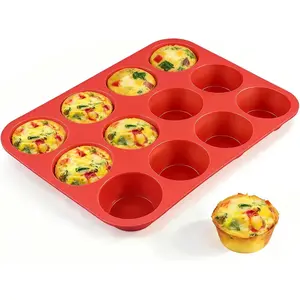 12 Cups Silicone Muffin Pan - Nonstick Cupcake Pan 1 Pack Regular Size Silicone Mold for Baking