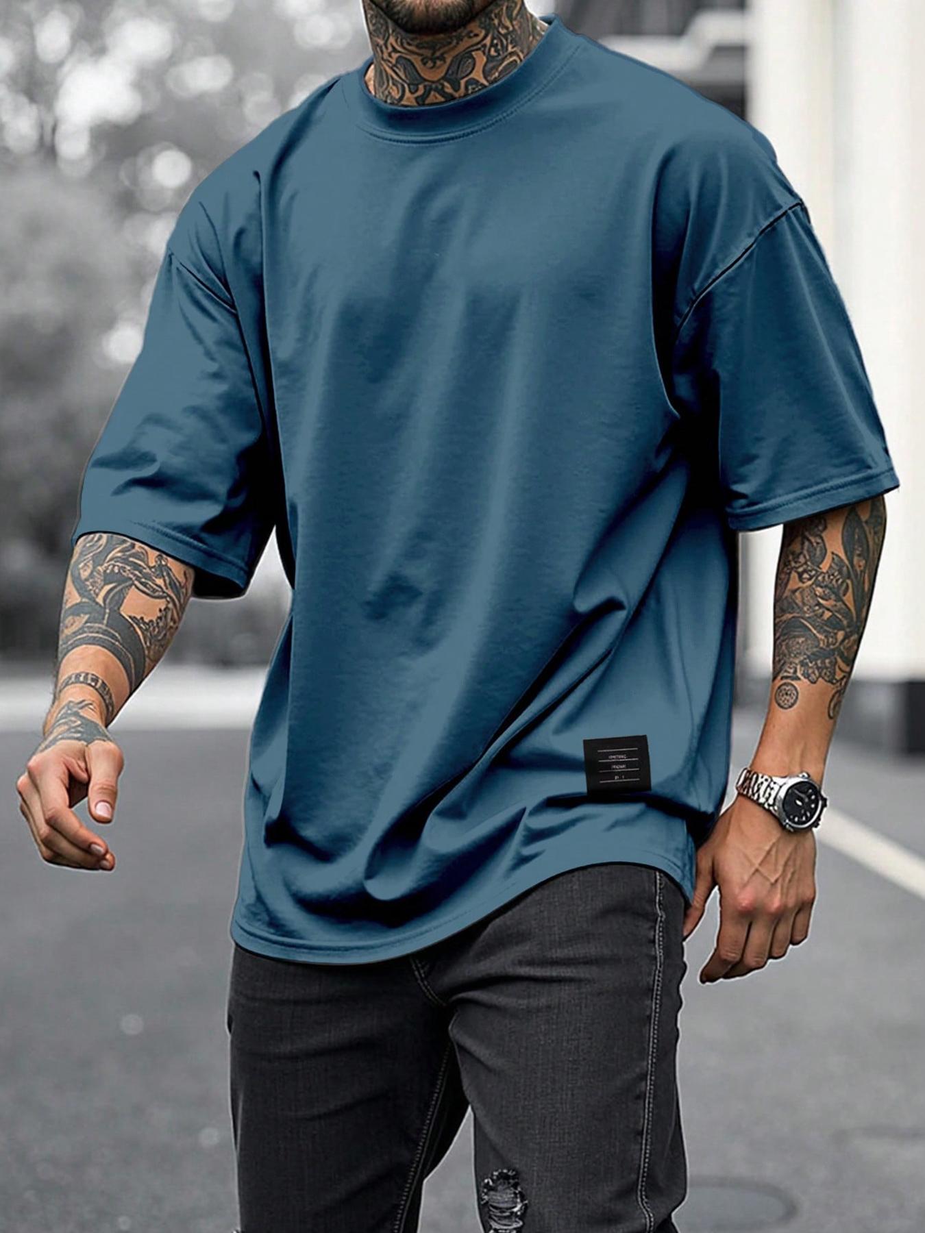 Men's Solid Short Sleeve Tee, Loose Casual Comfy Round Neck T-shirt for Summer, Fashion Men's Top for Daily Wear, Tropical