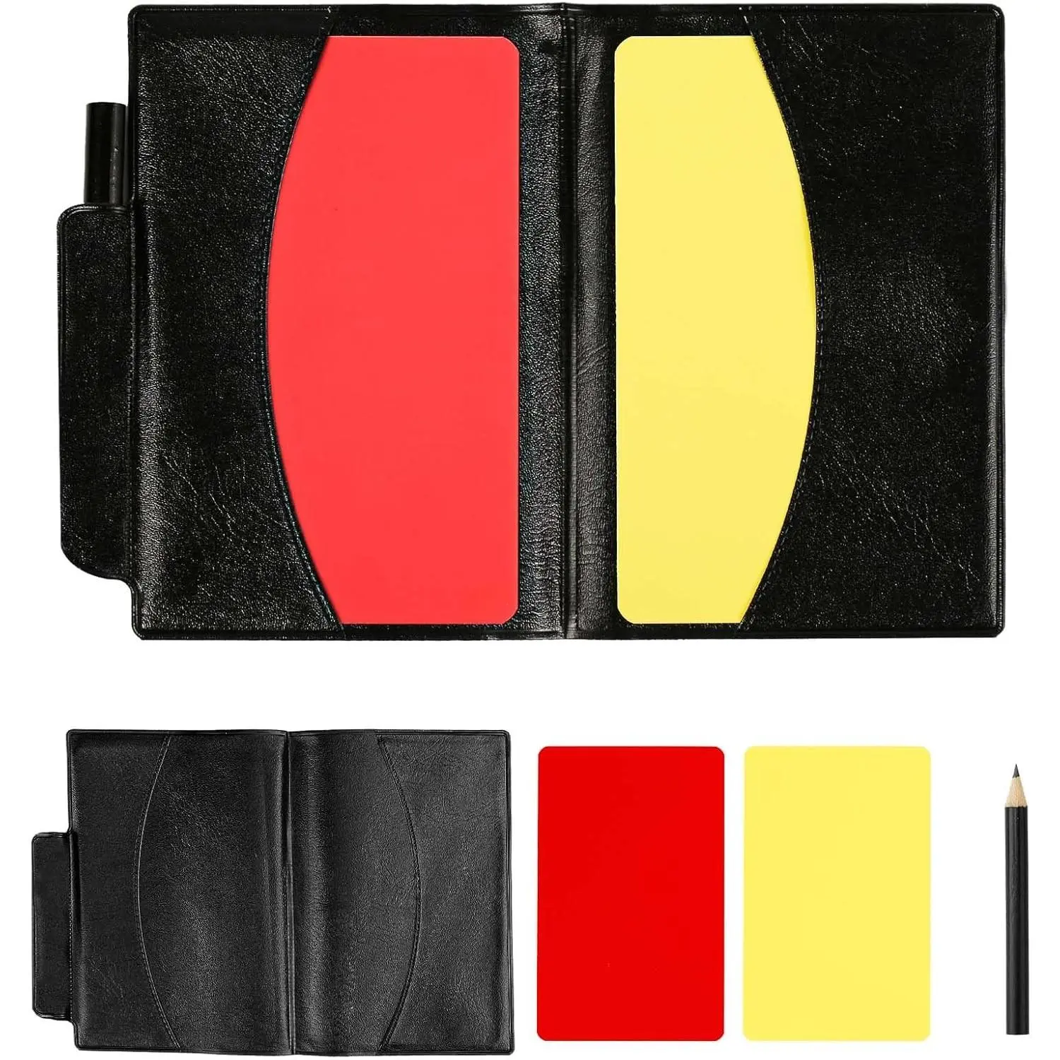 2Pcs Referee Penalty Cards Set, Red & Yellow Warning Cards with Card Holder for Football Soccer Volleyball Sports Game Officials