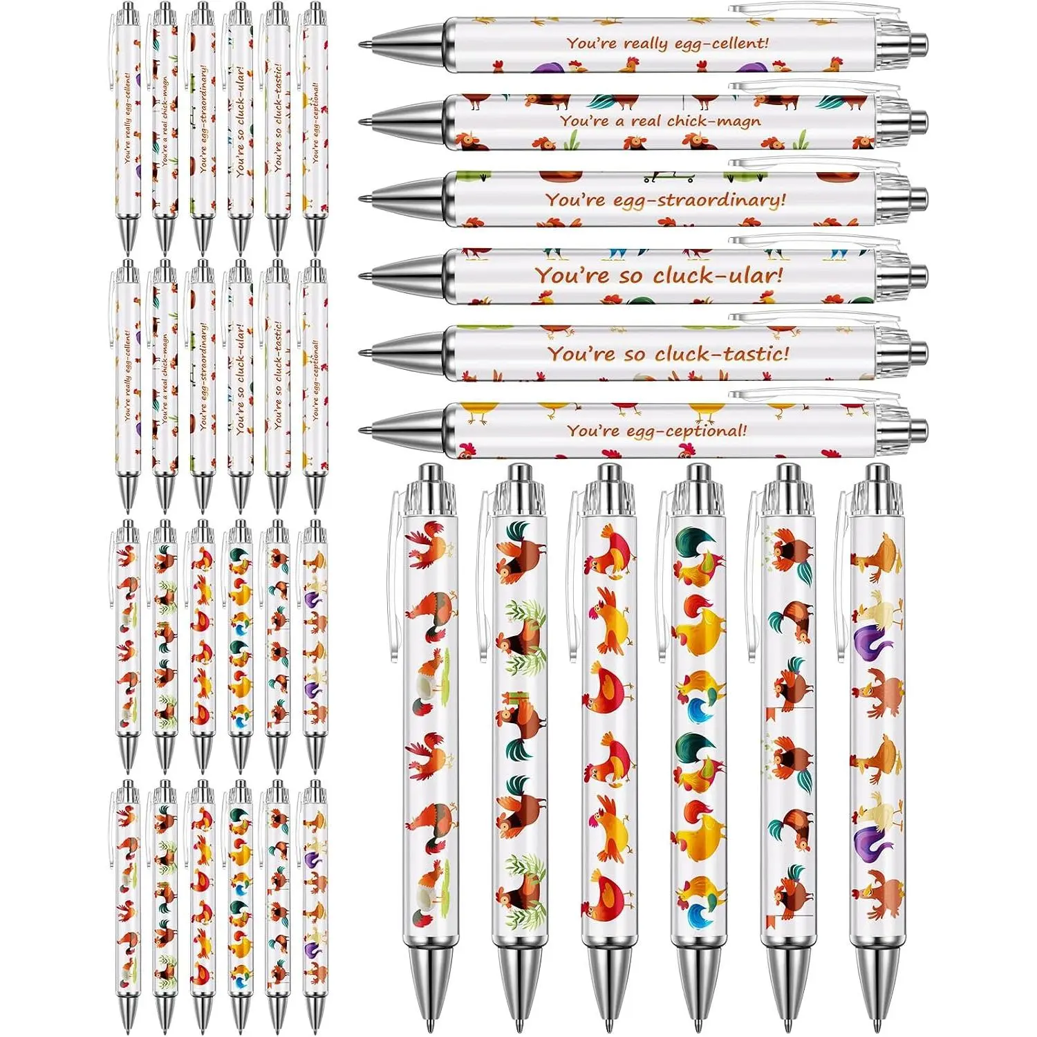 24 count Funny Chicken Pens Lovely Retractable Gel Pens Novelty  Black Ink Rollerball for School Office Supplies Goodie Bags Birthday