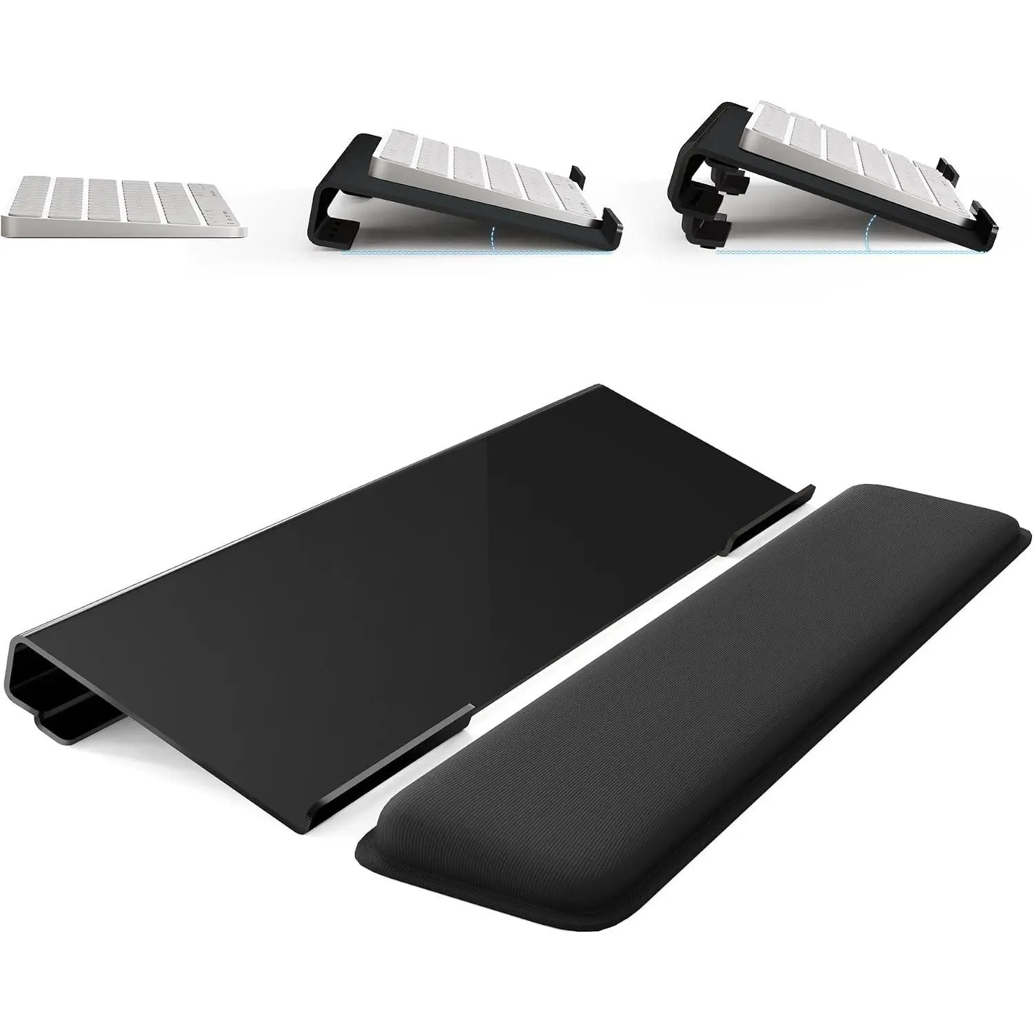 2-Level Height Adjustable Computer Keyboard Stand for Desktop, Non-Slip Keyboard Riser Pad with Wrist Rest for Office, Gaming and Home Desks
