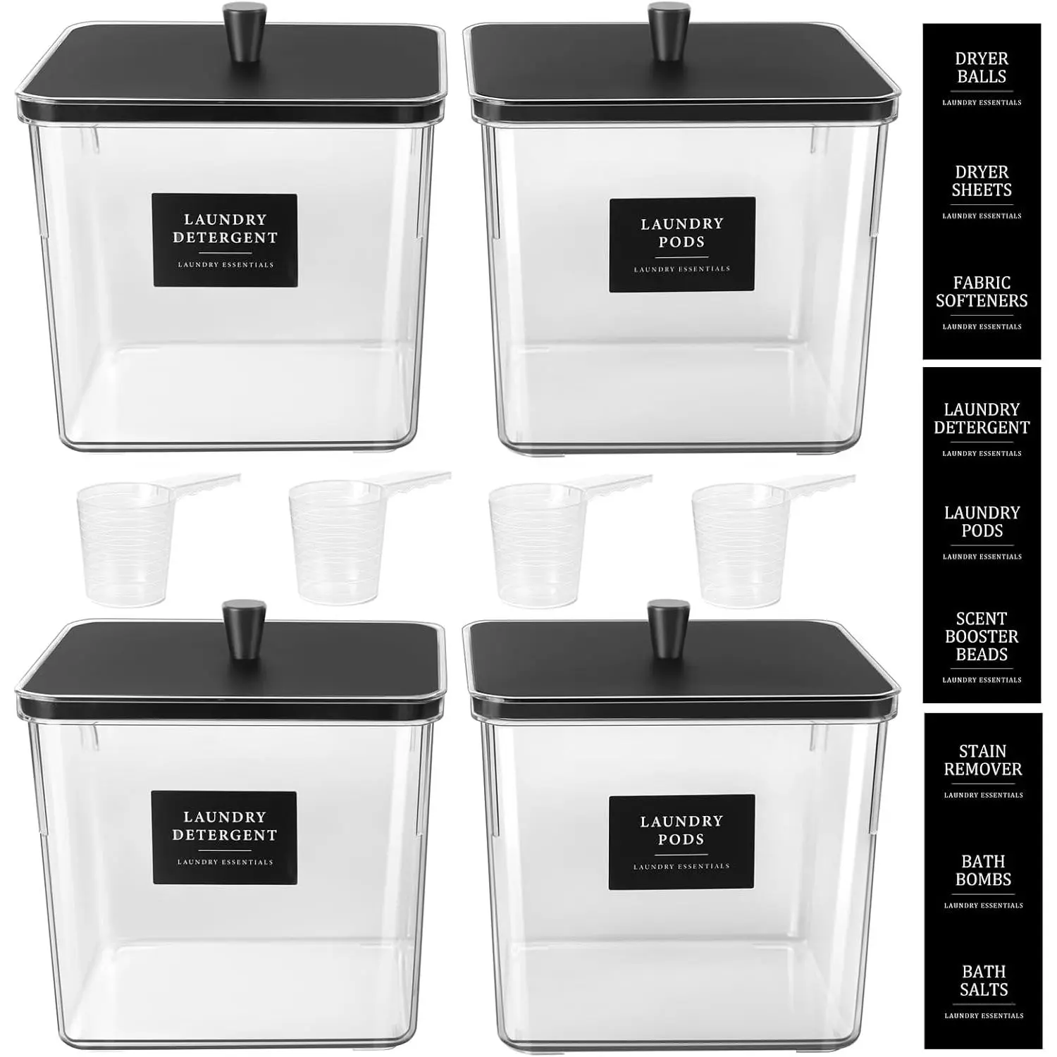 4 Pack Laundry Detergent Container Large Laundry Pods jars with  and Scoop for Laundry Room Organization