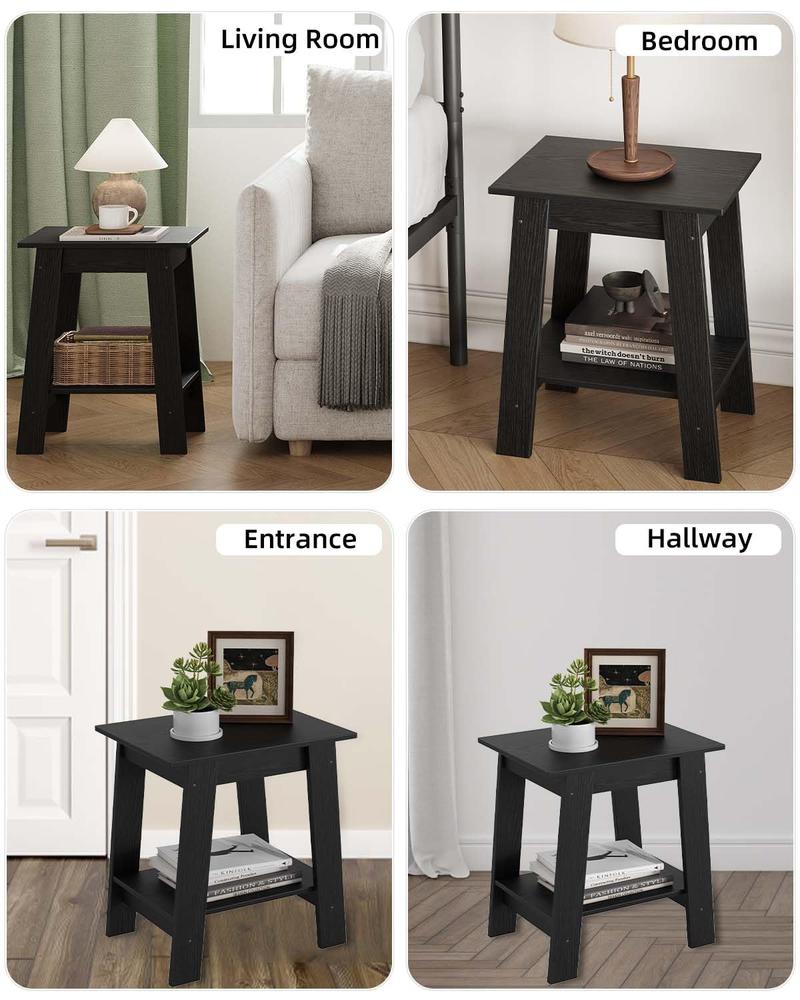 Farmhouse Rustic End Table with Storage Shelf, 2-Tier Narrow Accent Table for Living Room & Bedroom