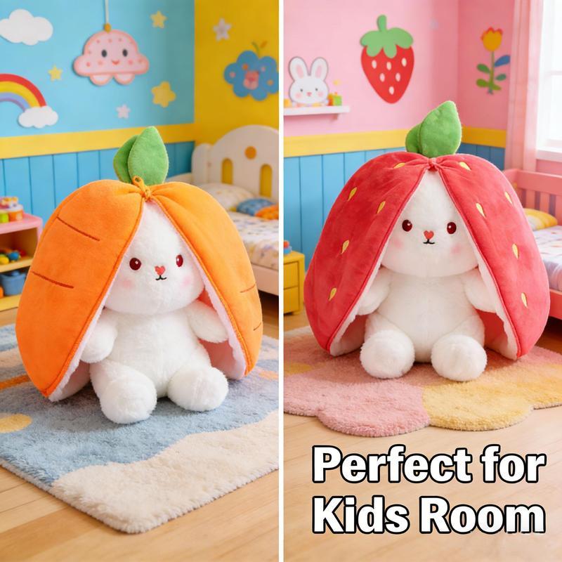 Strawberry Carrot Bunny Plush Pillow - Dual - Design Kawaii Cosplay Accessory! Soft, huggable, and decorative. Ideal Easter or Valentine's Gift for Teens & Adults. Trendy, versatile, and gift - worthy.