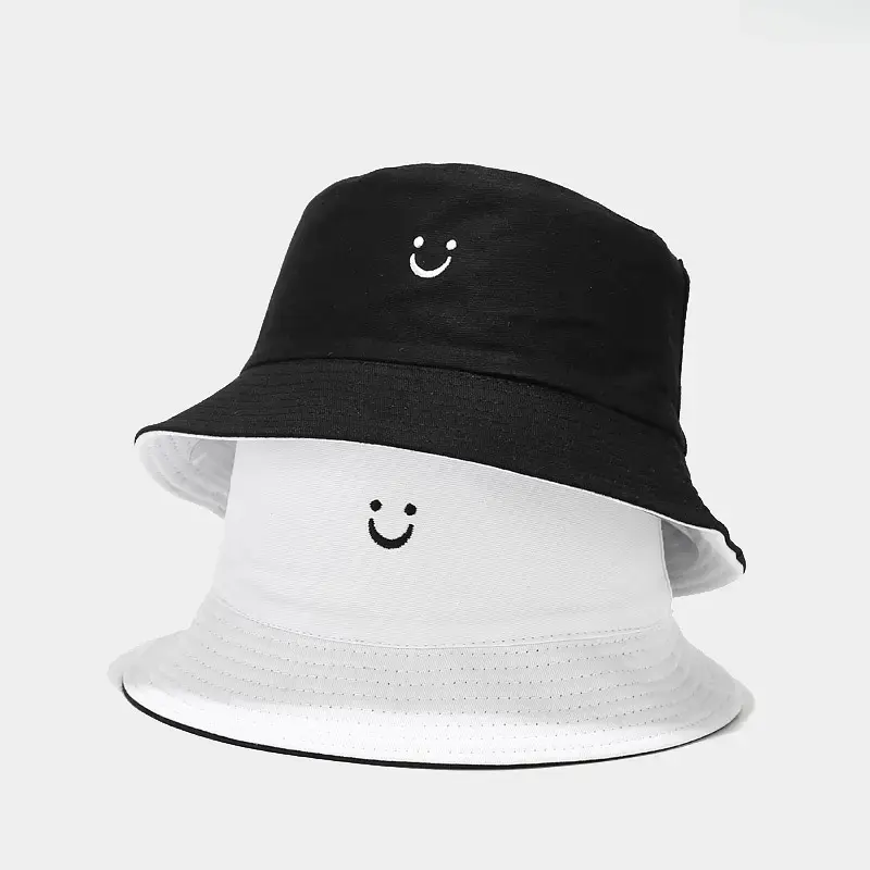 Reversible Bucket Hat for Women and Kids, Happy Face Fisherman Sun Hat, 96% Cotton Lightweight Breathable Summer Beach Hat, Parent Child Matching Outdoor Travel and Daily Wear Cap
