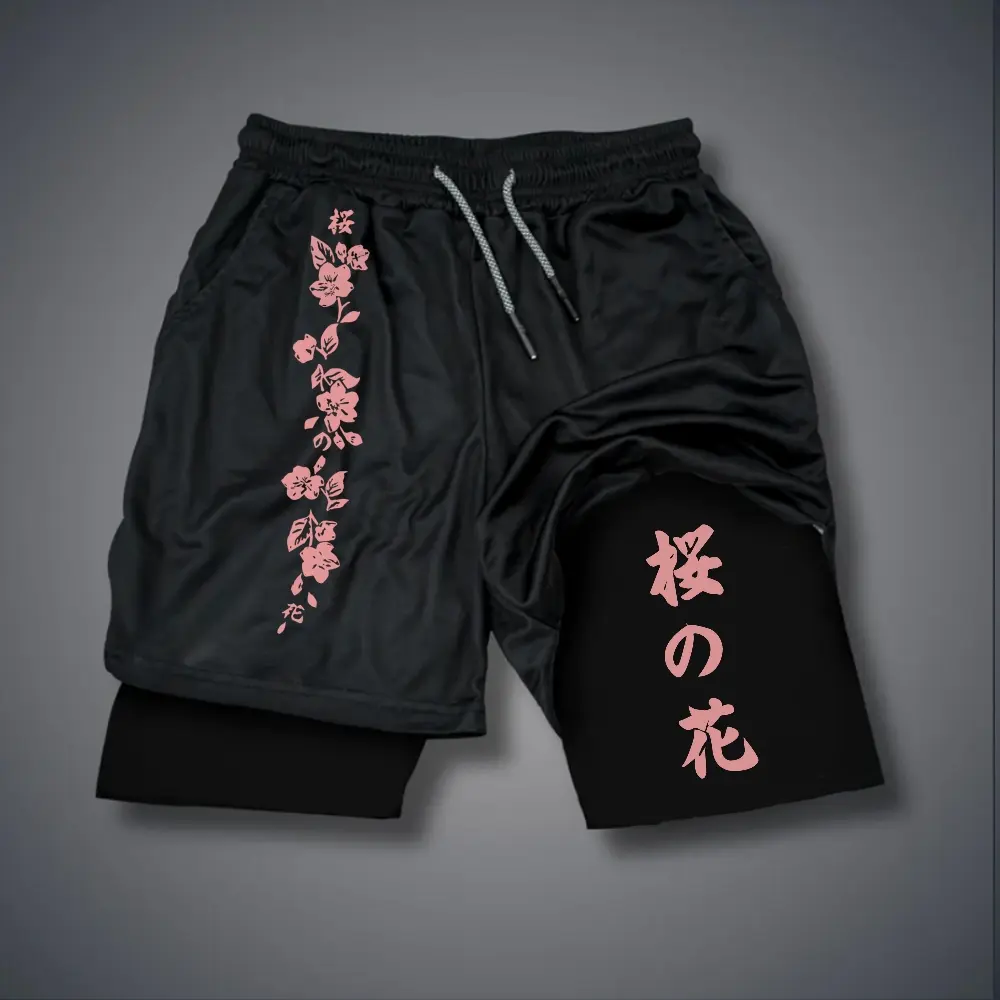 Unisex Drooping Cherry Blossom Branches, Traditional Japanese Woodblock Print Graphic Double-layer Shorts Personalized Pattern Y2k Clothing Double-layer Shorts,Women's Clothing, Menswear, Vintage Style,Summer Casual Oversized