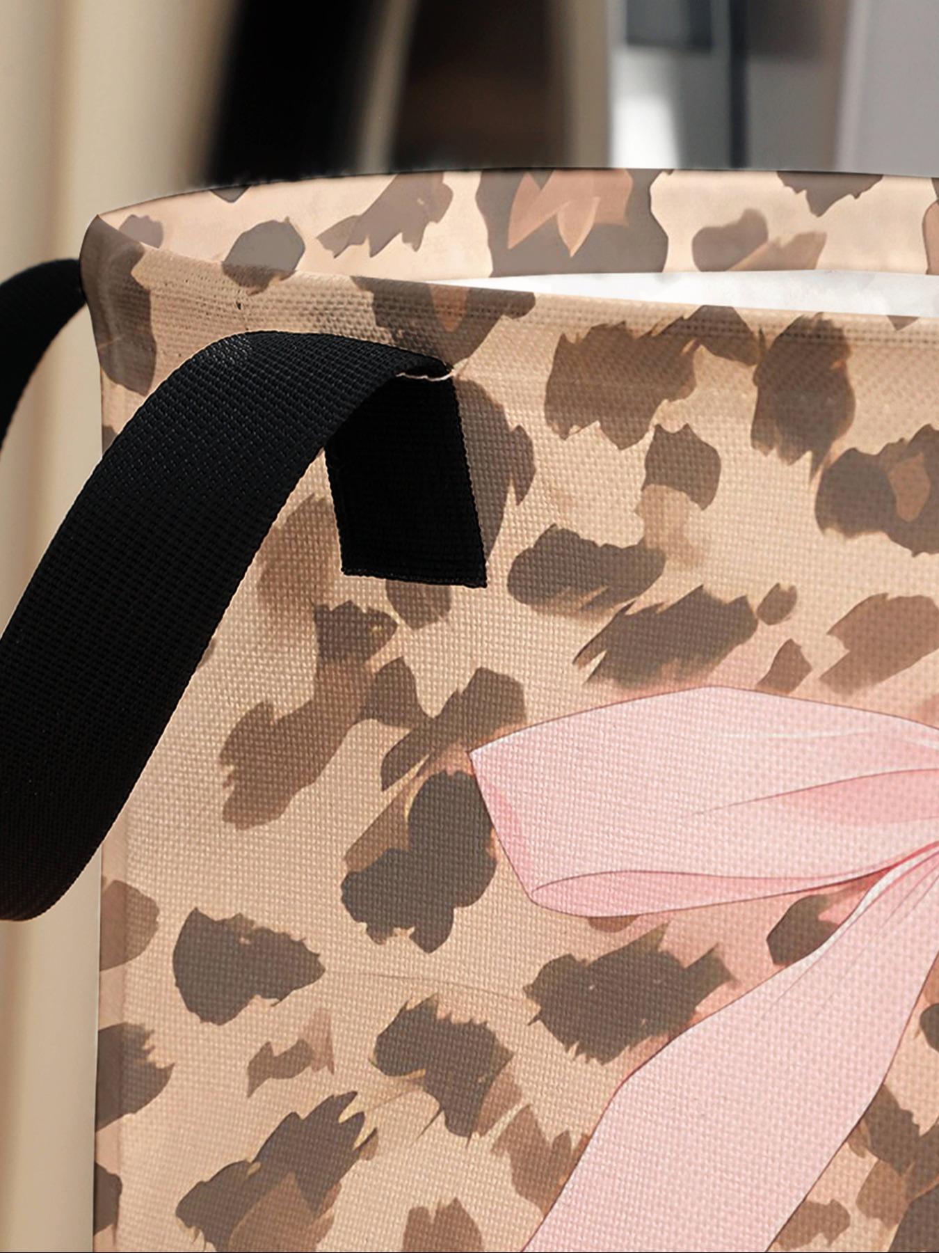 Large Capacity Laundry Basket with Leopard Print Bow Tie Pattern, Durable Fabric with Handle, Foldable Storage for Home and Toys, Laundry Hamper, Laundry Bin