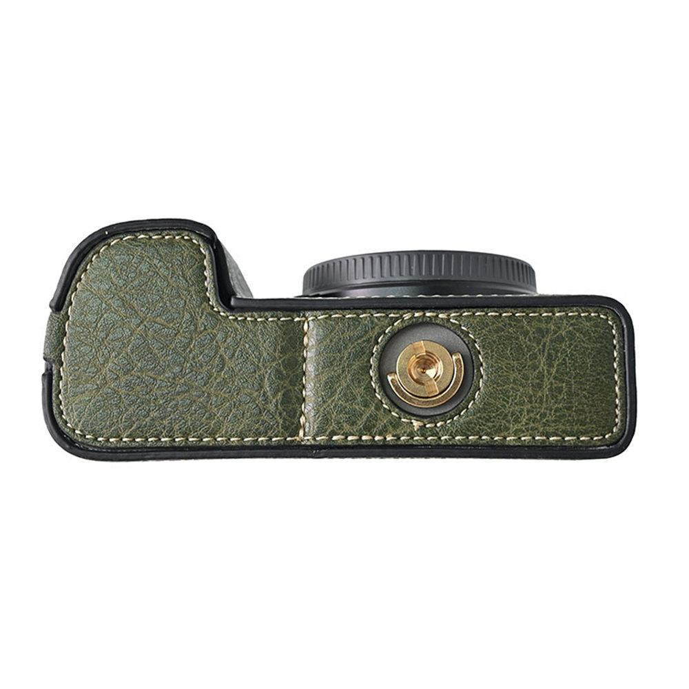 Litchi Pattern PU Leather Camera Half Case for Sony A6300 A6400 A6000 A6100 Bottom Opening Magnetic Cover With Strap