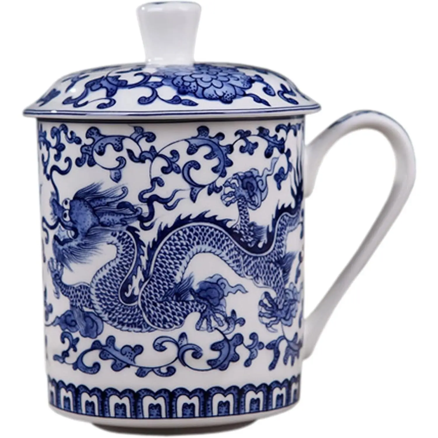 Convenient Travel  Office Chinese Gongfu Loose Leaf  Brewing System -   Porcelain  Cup/ Mug Personal Teacup with  Cup Lid, Dragon