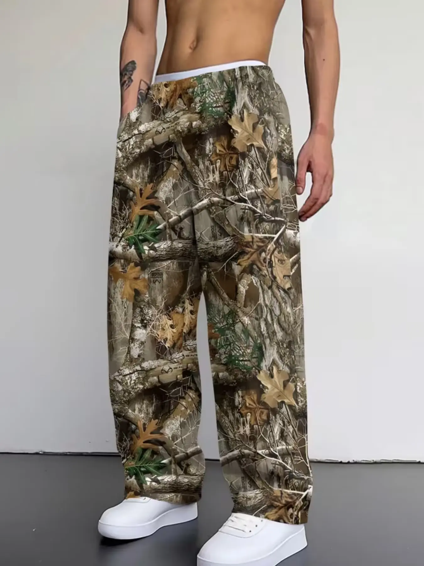 Men's Casual Straight-Leg Pants, Sporty Drawstring Design, Polyester Material, Comfortable All Seasons, Adjustable Waist Pants