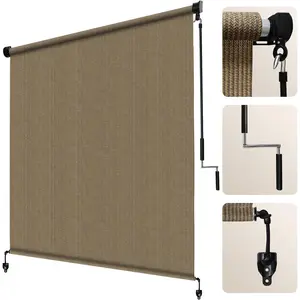 Patio Shades Roll Up Outdoor Roller Shade (10'Wx8'H), Cordless Exterior Roller Blinds Cloth for Porch Pergola Gazebo, Walnut
