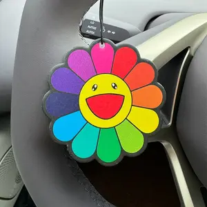 Takashi Murakami Rainbow Smiley Flower Car Air Freshener, Natural Plant Extract Scent, Multi-Use Scent Decor for Car Bedroom Bathroom