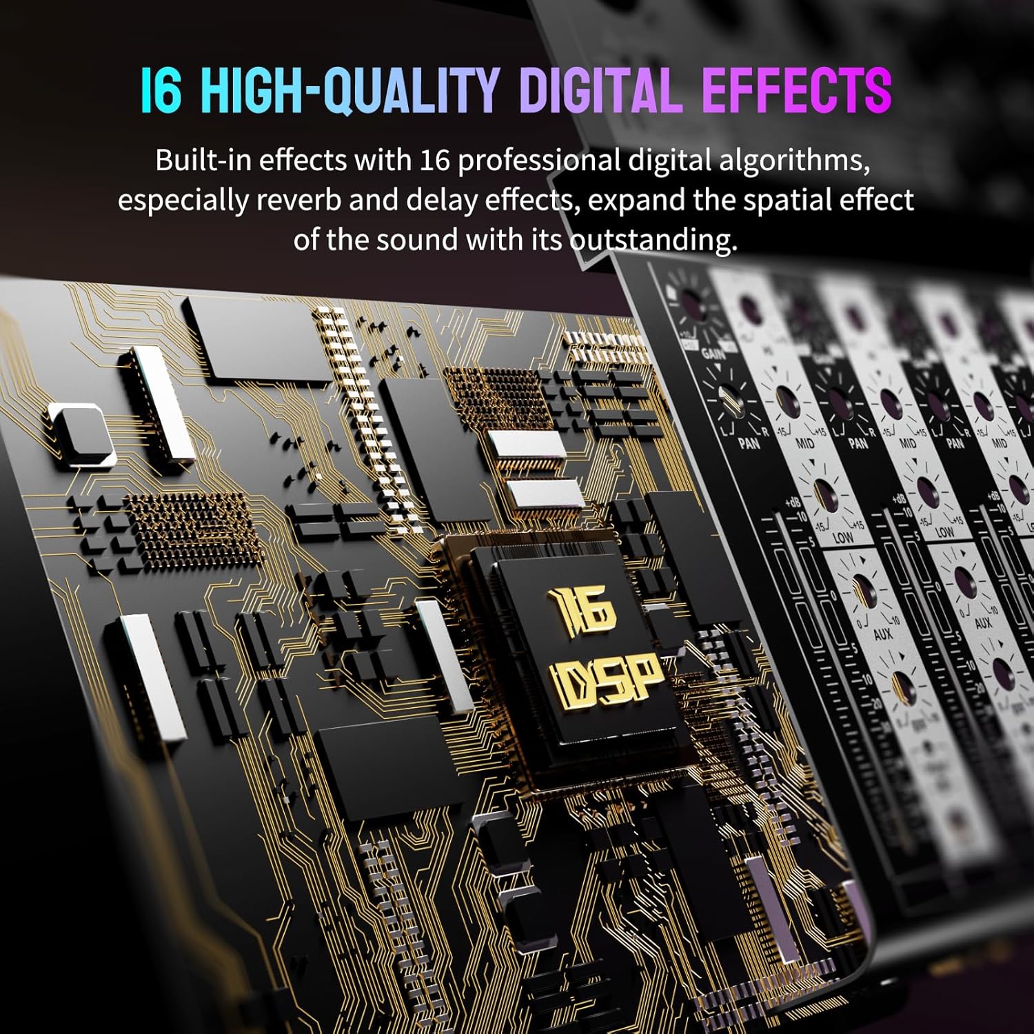 SUNDAY MIRTH Professional Audio Mixer, 4  Audio Interface Sound Board Mixing Console System ,  16-Bit DSP DJ  Mixer +48V Phantom Effect For Karaoke Studio Streaming Recording