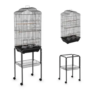 60 Inch Large Metal Parrot Cage Rolling Stand Storage Shelf Slide Out Tray Perch Bowls Indoor Outdoor Aviary for Cockatiels Parakeets Finches Porch