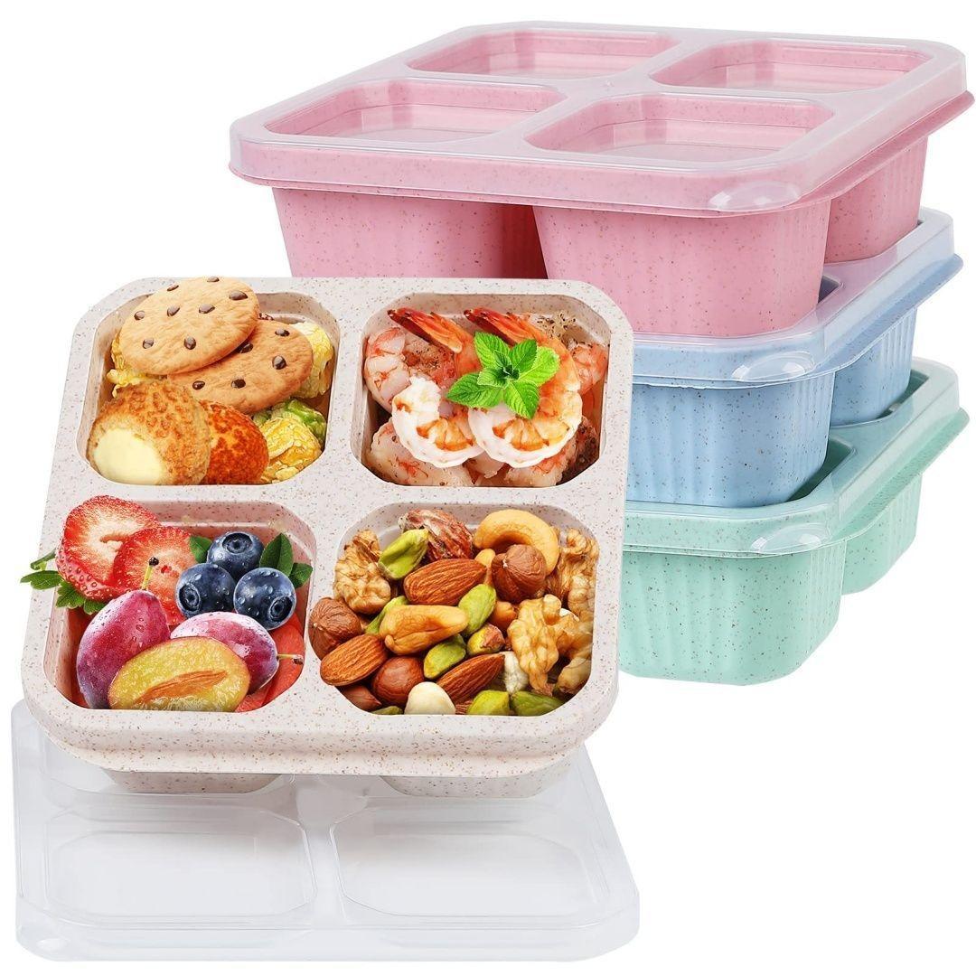 Portable 4 Compartment Eco-Friendly Lunch Box for Daily Use Meal Prep Containers Sustainable Tableware