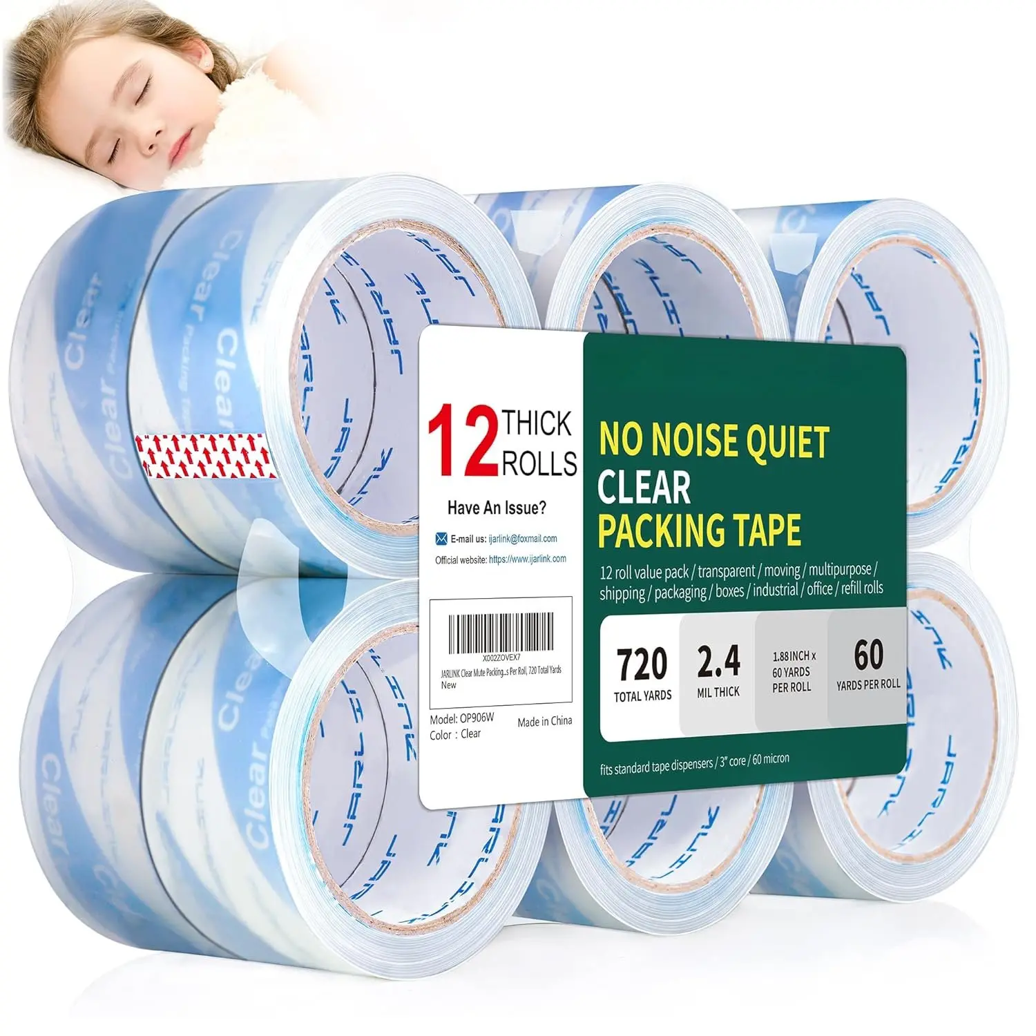 12 Rolls Quiet No Noise Clear Packing Tape | 2.4mil Thick, 1.88in Width, 60yd per Roll, 720  Yards. Heavy Duty for Shipping, Moving and Box Sealing