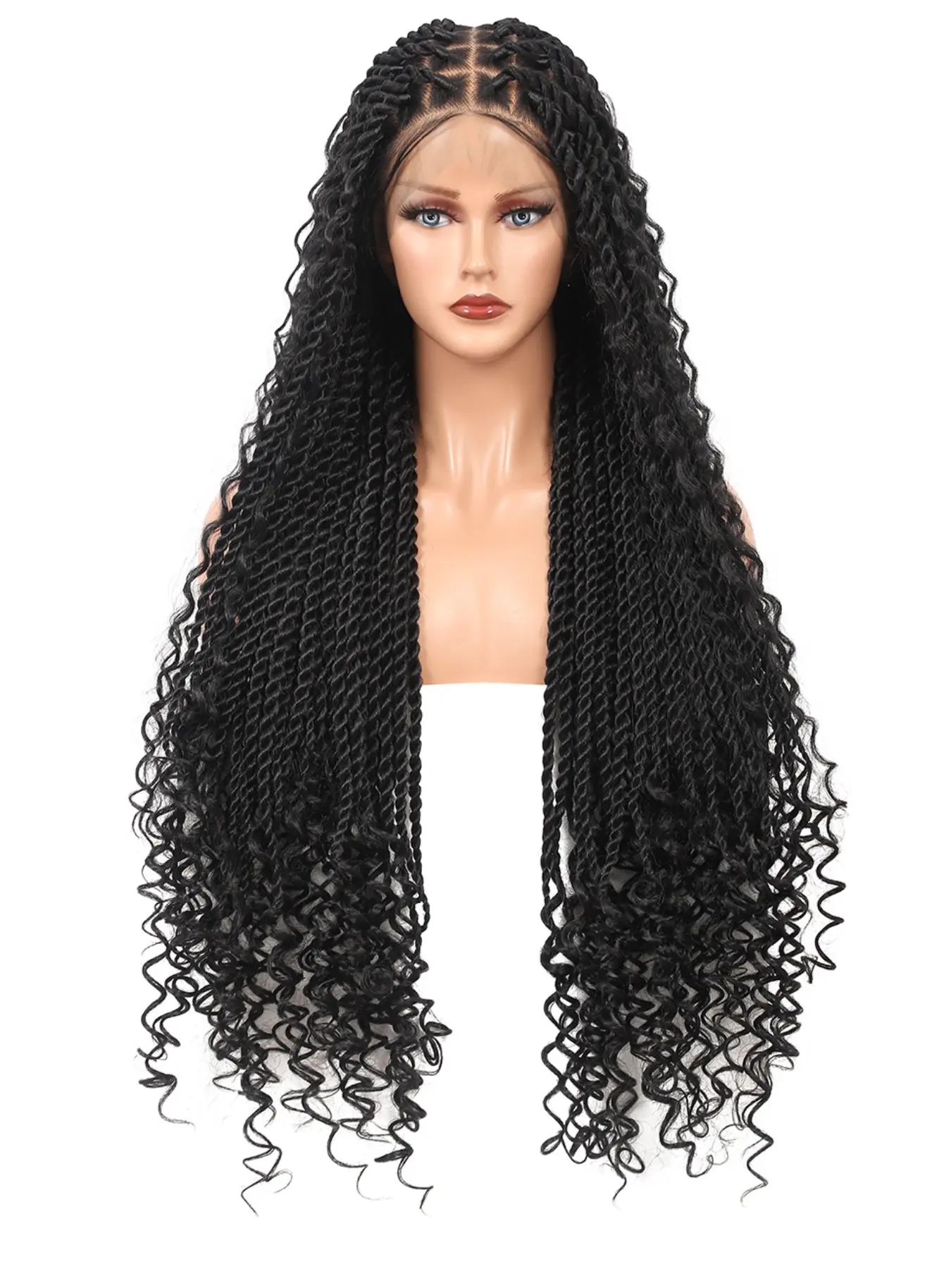 360° HD Full Lace Braided Wig Knotless Boho Braided Wig with Curly Ends Women Twist Braids Full Lace Wig with Baby Hair Handmade Crochet Synthetic Braided Lace Wig 36 Inch